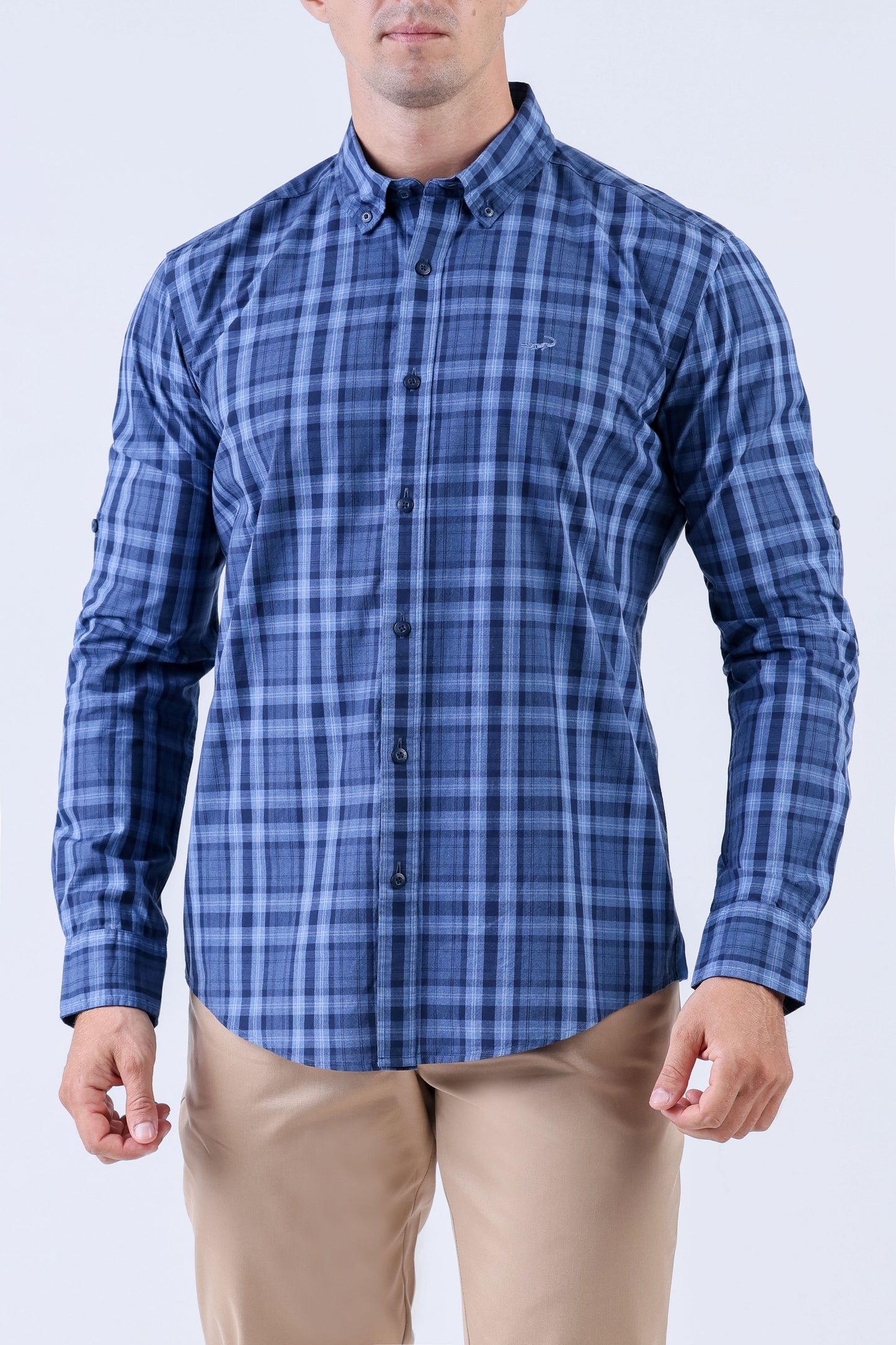 Crocodile Men Casual Checks Slim Fit Shirt - Blue Faience