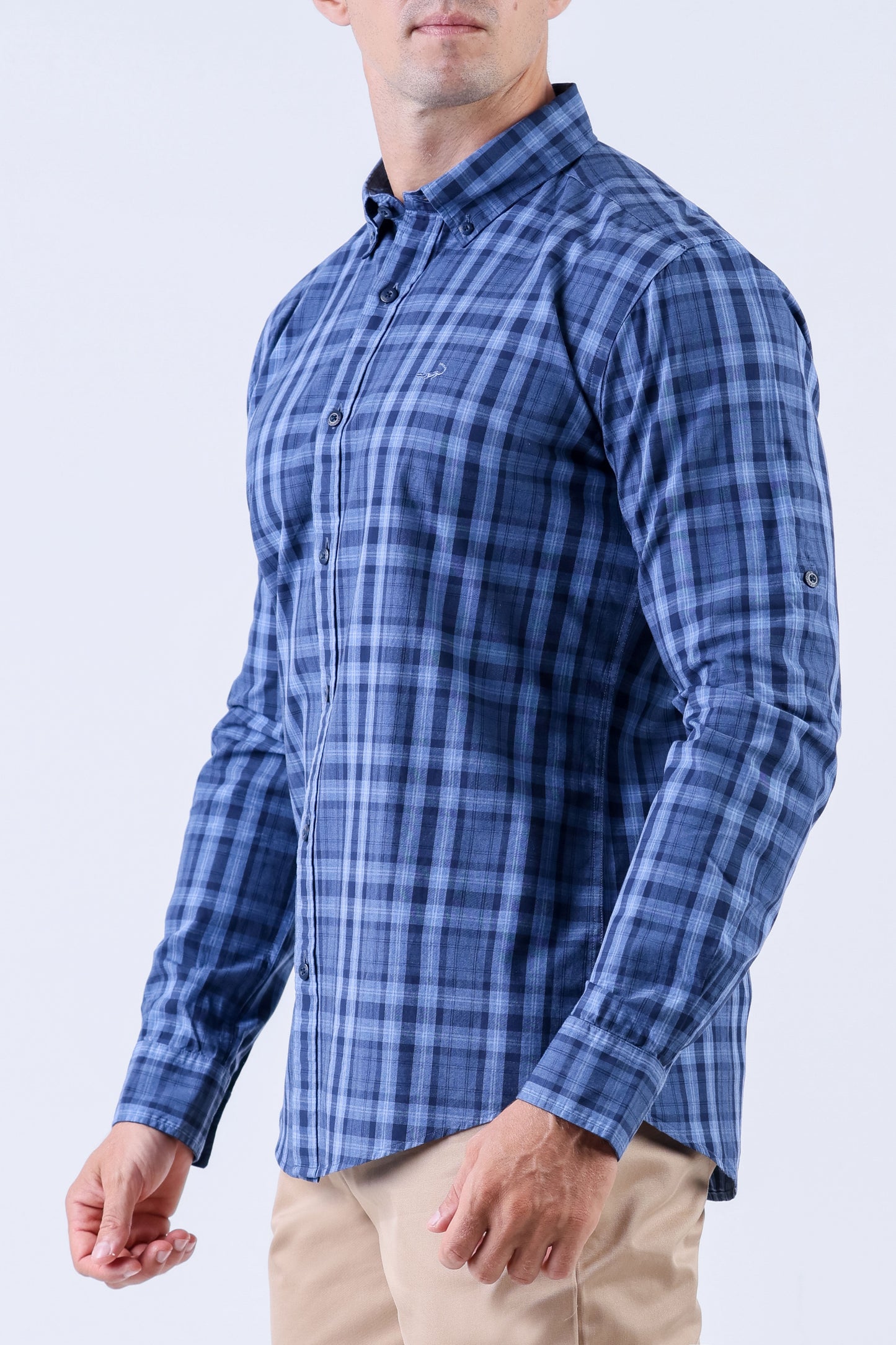 Crocodile Men Casual Checks Slim Fit Shirt - Blue Faience