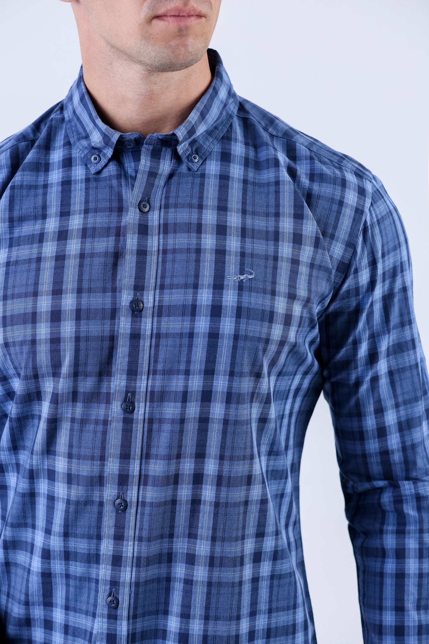 Crocodile Men Casual Checks Slim Fit Shirt - Blue Faience