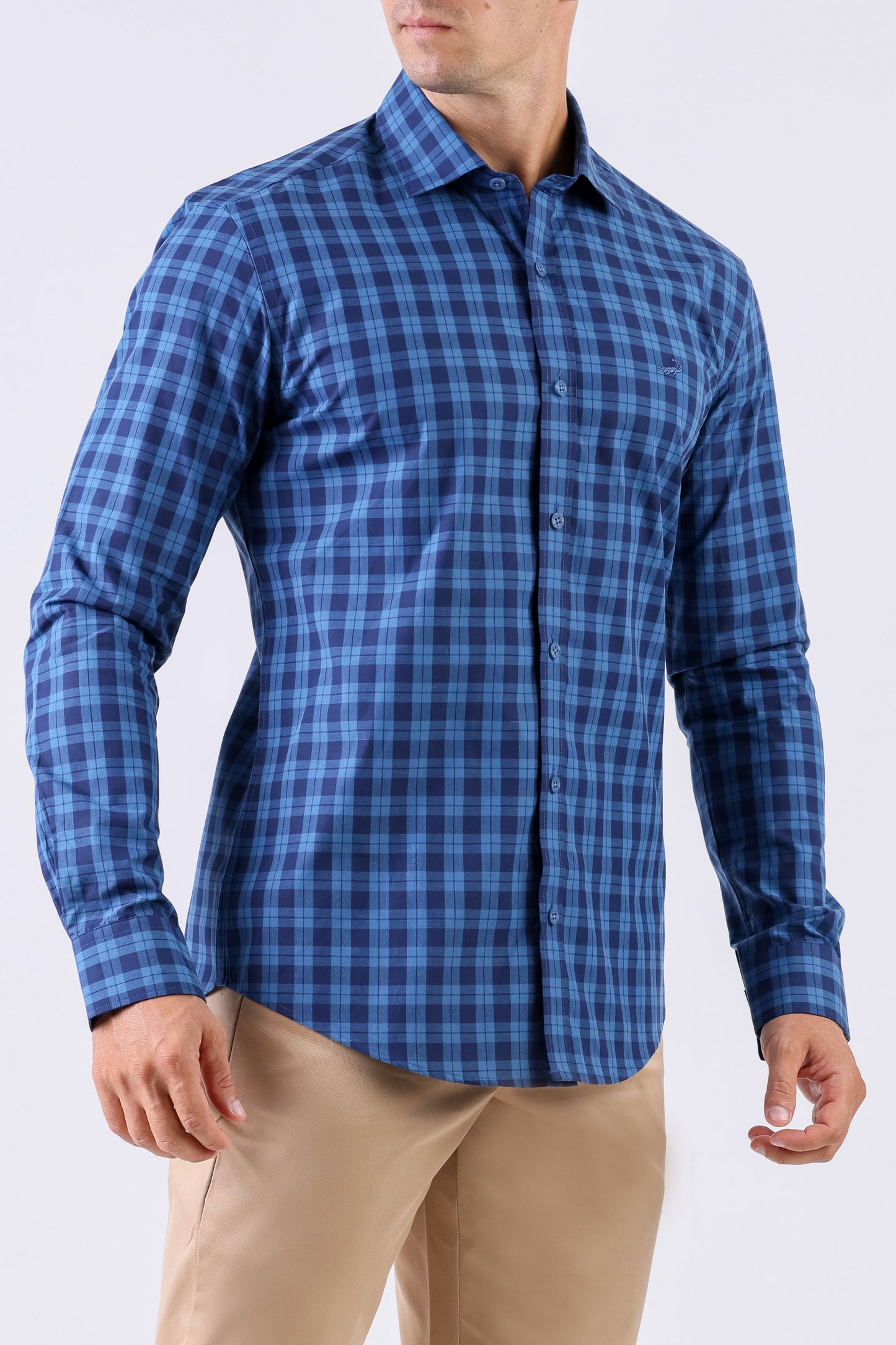 Crocodile Men Casual Checks Slim Fit Shirt - Royal