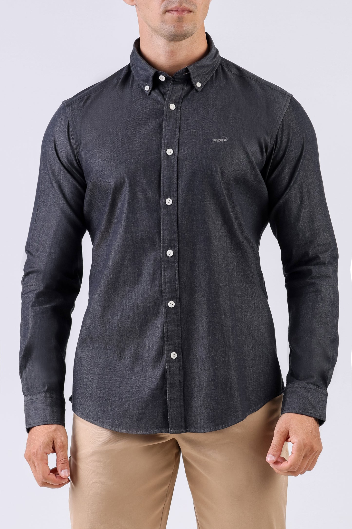 Crocodile Men Casual Plain Slim Fit Shirt - Black