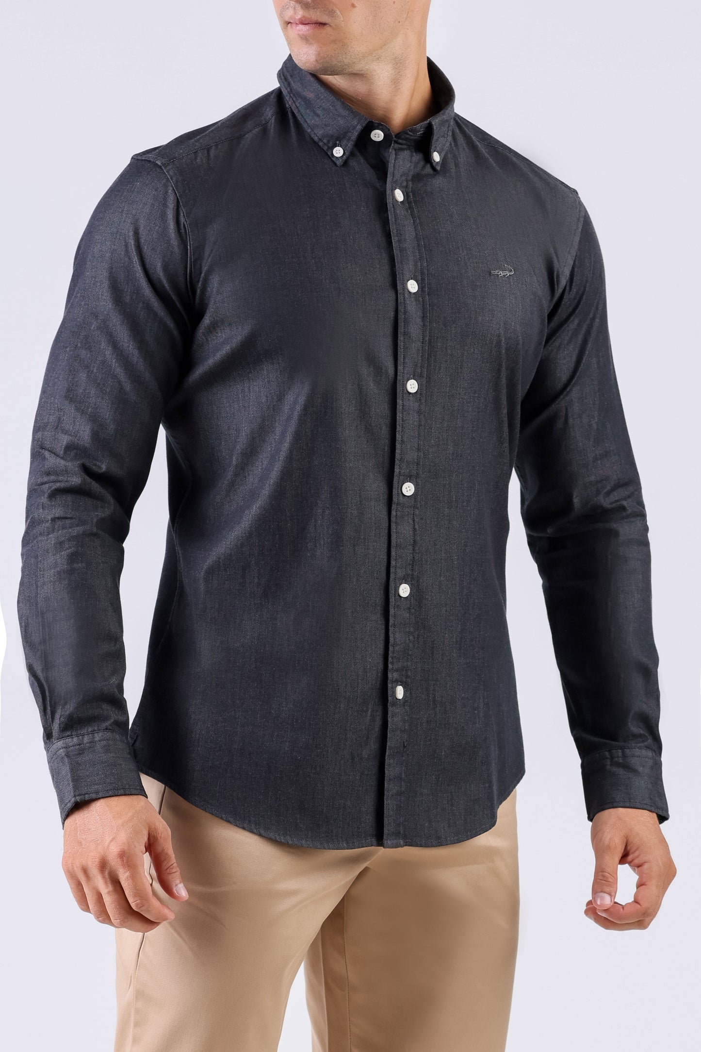 Crocodile Men Casual Plain Slim Fit Shirt - Black