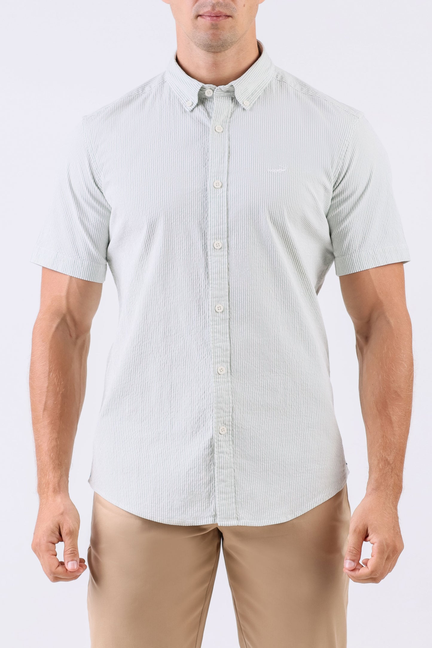 Crocodile Men Casual Stripe Slim Fit Shirt - Green Meadow
