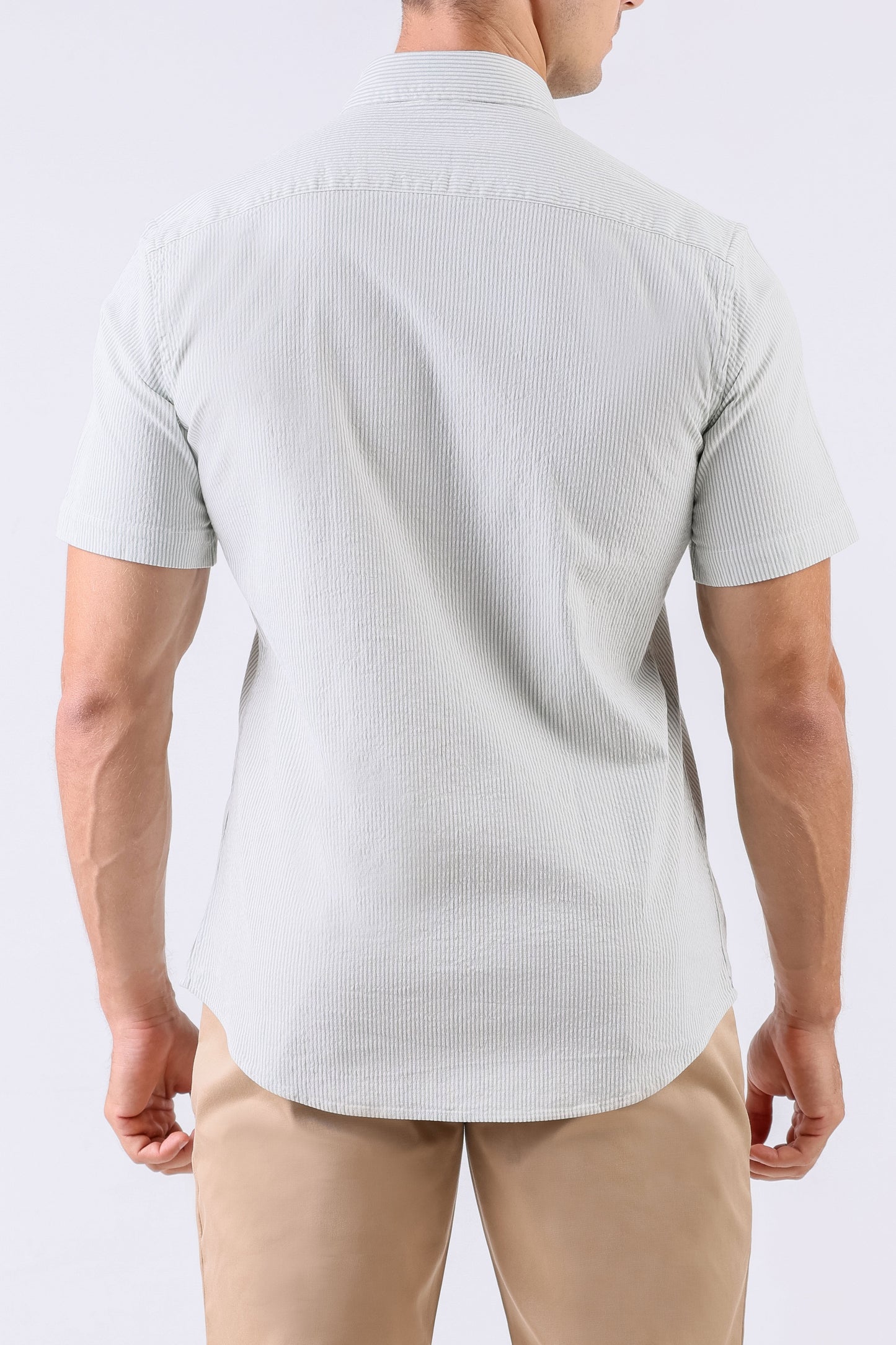 Crocodile Men Casual Stripe Slim Fit Shirt - Green Meadow