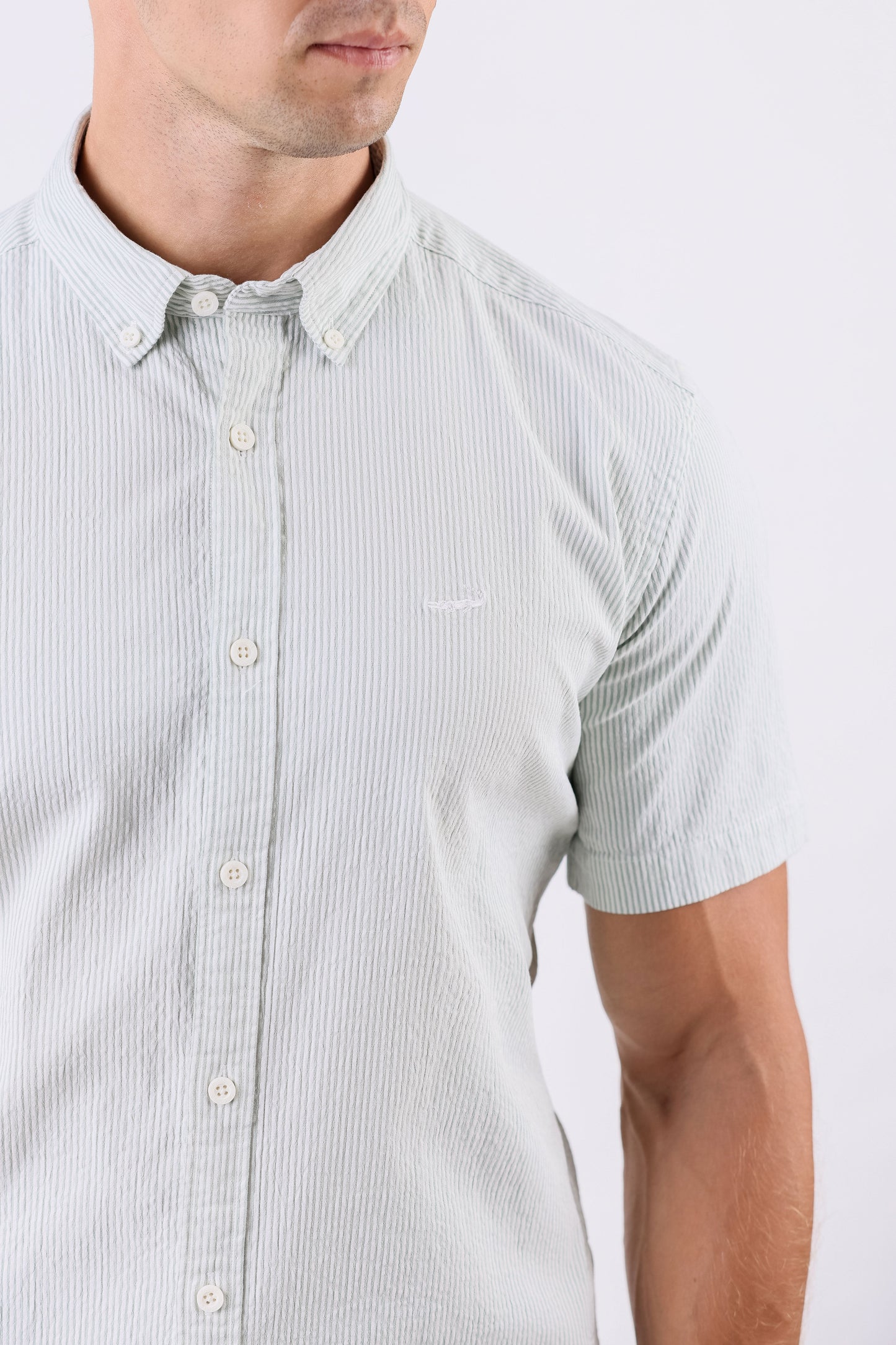 Crocodile Men Casual Stripe Slim Fit Shirt - Green Meadow