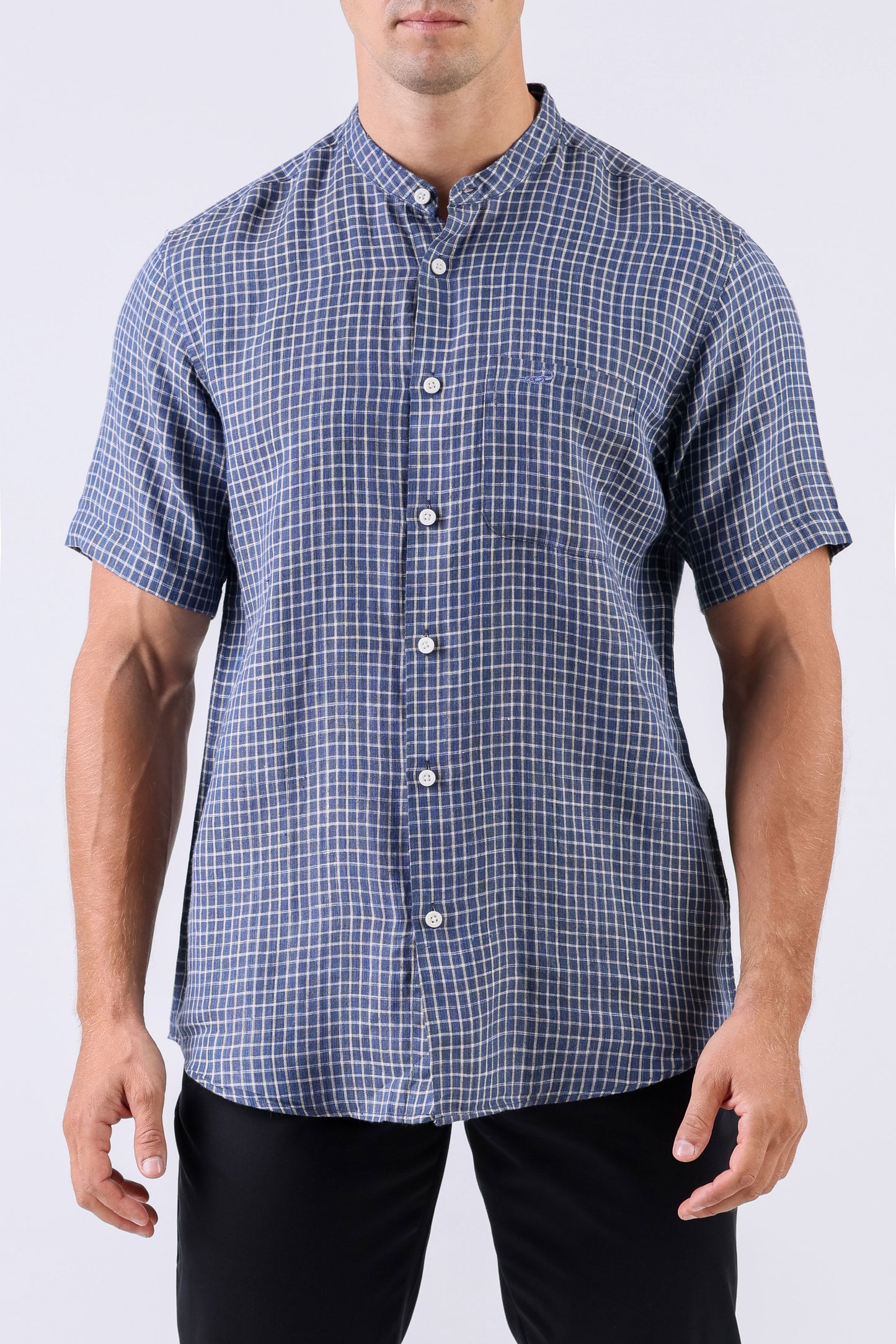 Crocodile Men Checks Leisure Fit Linen Shirt - True Navy
