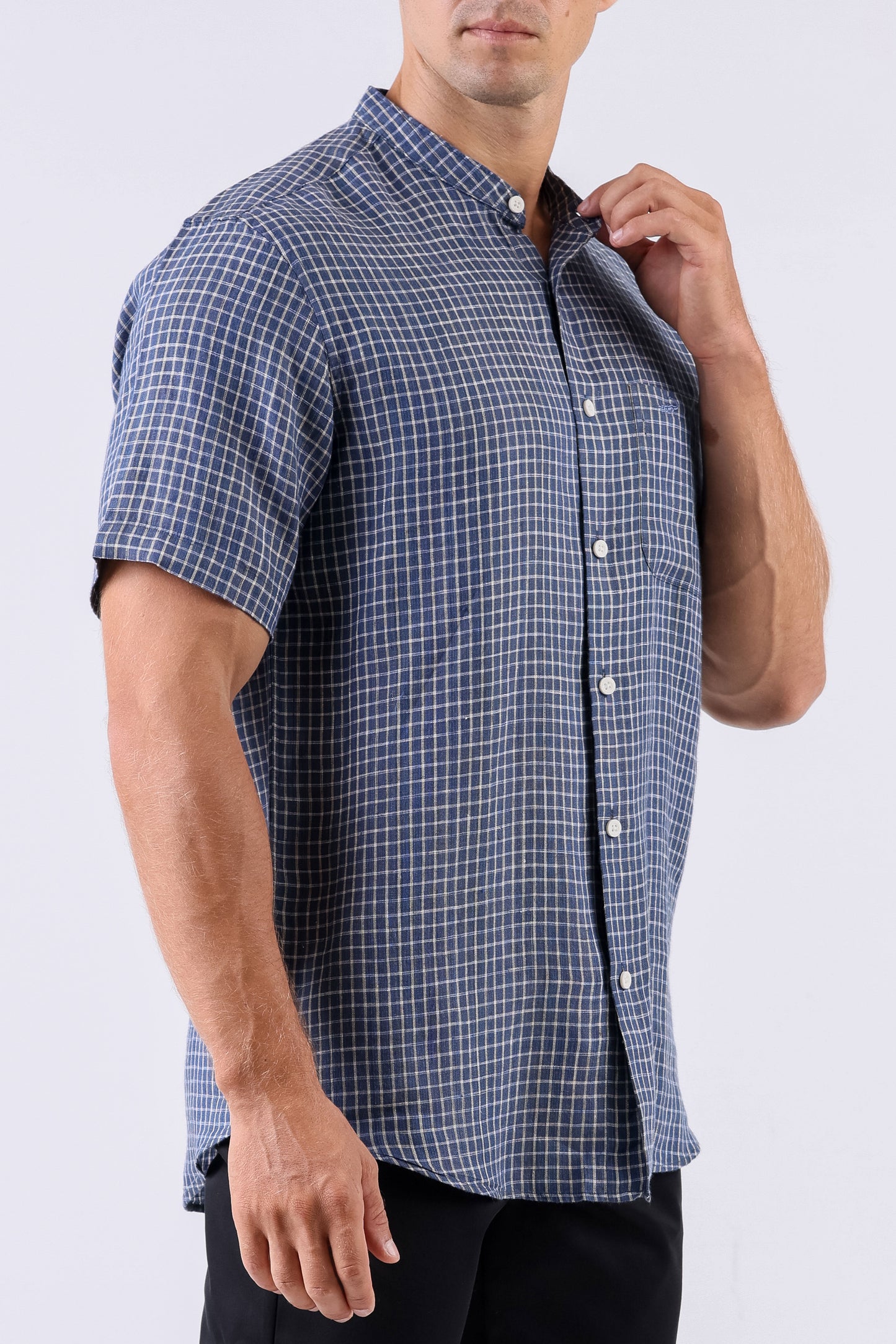 Crocodile Men Checks Leisure Fit Linen Shirt - True Navy