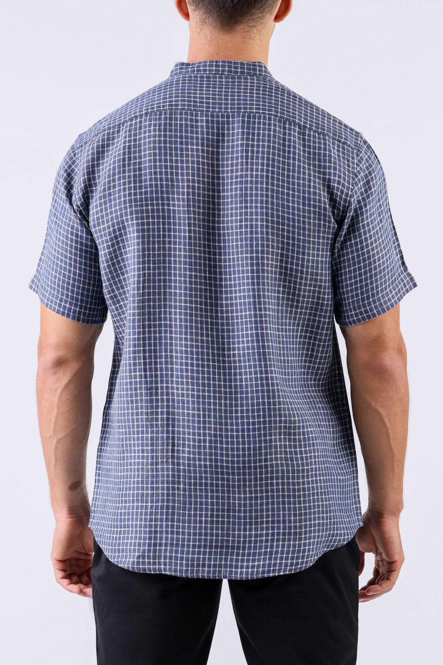 Crocodile Men Checks Leisure Fit Linen Shirt - True Navy