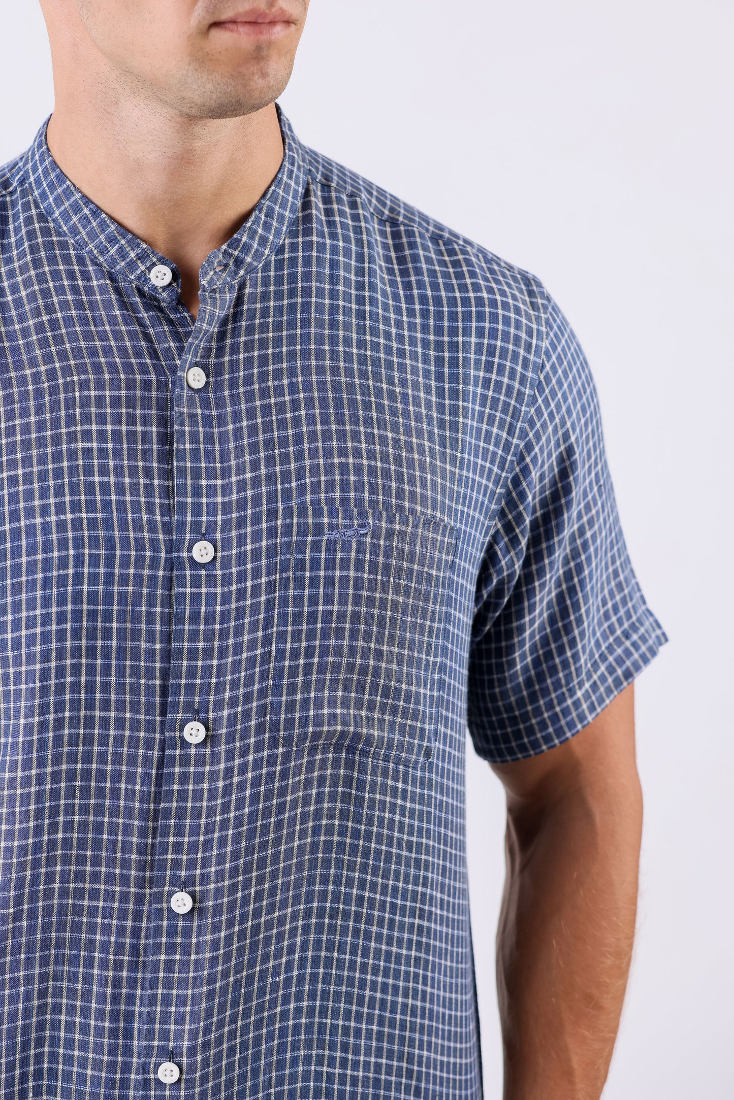 Crocodile Men Checks Leisure Fit Linen Shirt - True Navy