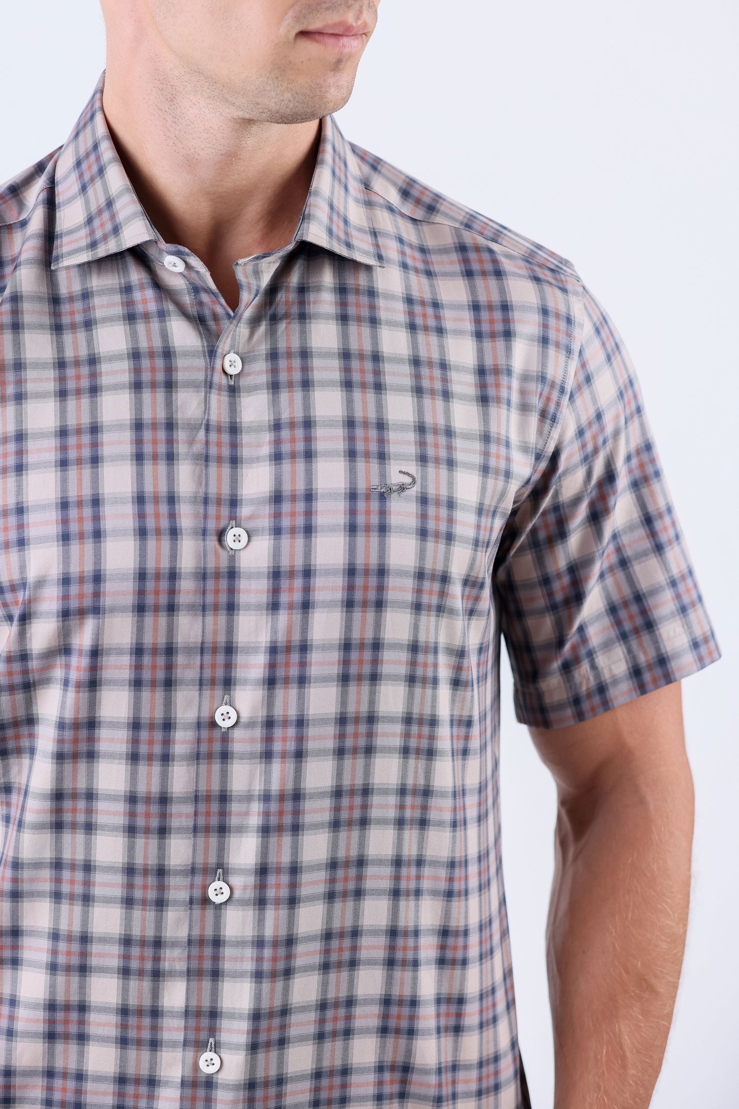Crocodile Men Casual Checks Slim Fit Shirt - Tobacco Brown