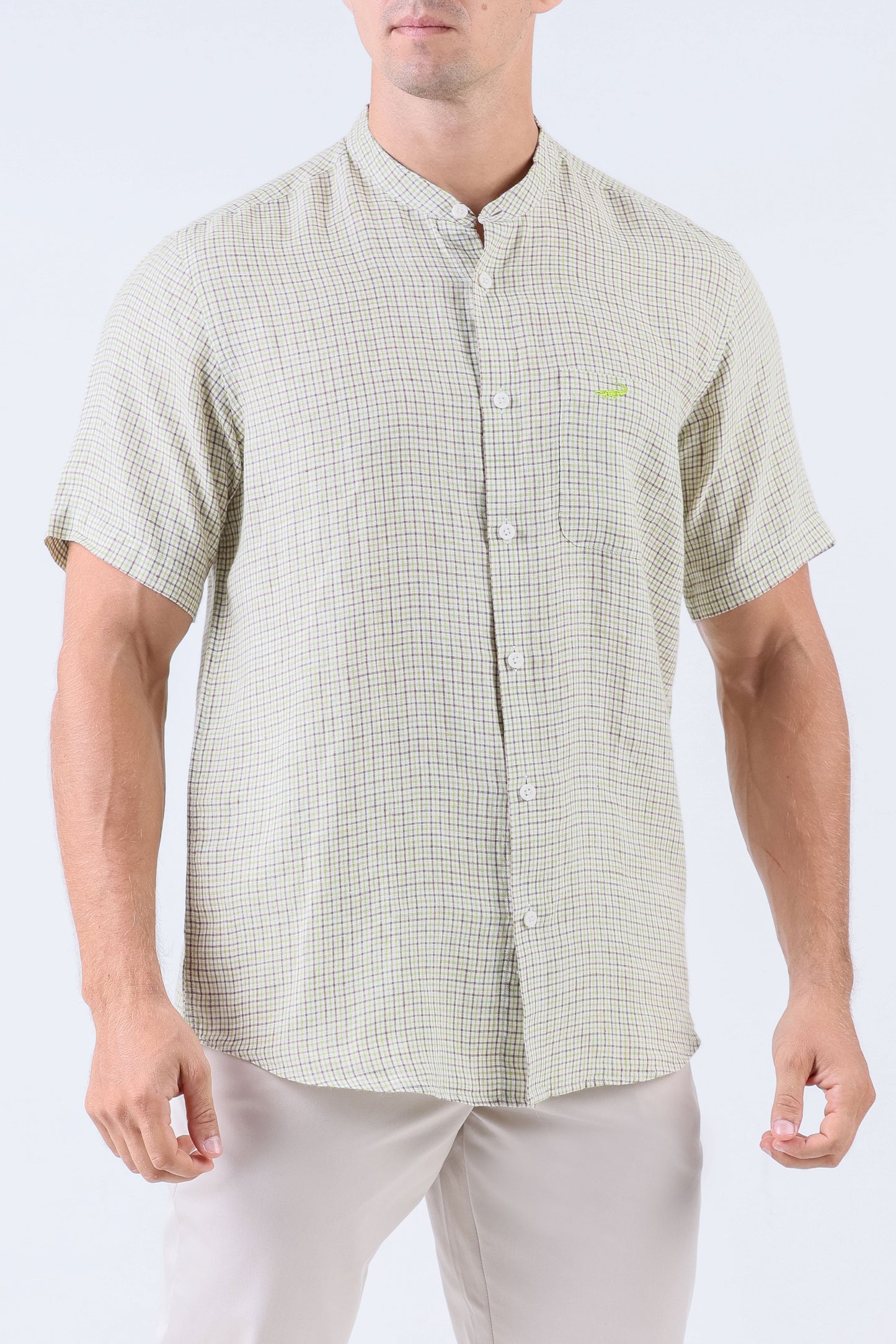 Crocodile Men Checks Leisure Fit Linen Shirt - Green Jadesheen
