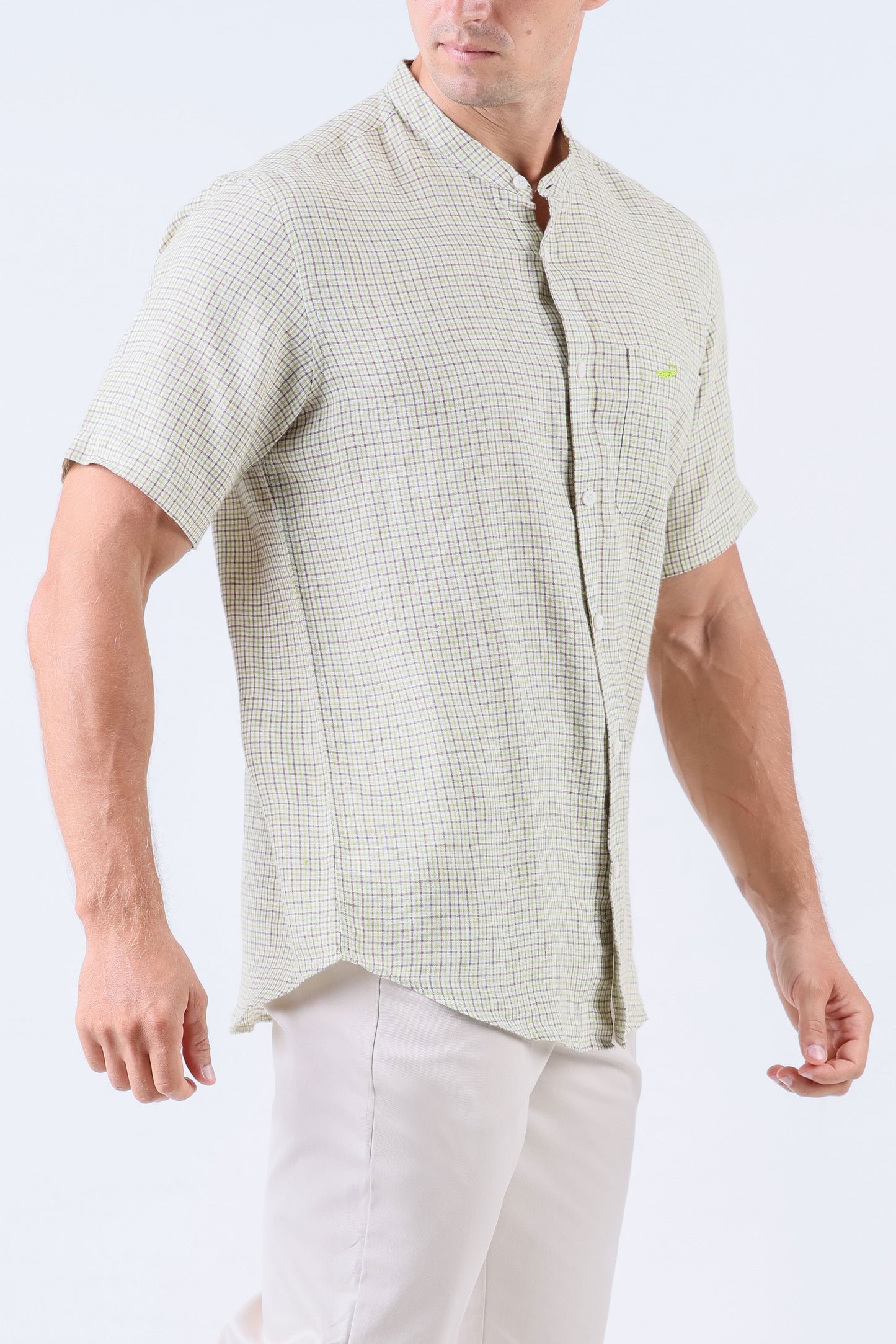 Crocodile Men Checks Leisure Fit Linen Shirt - Green Jadesheen