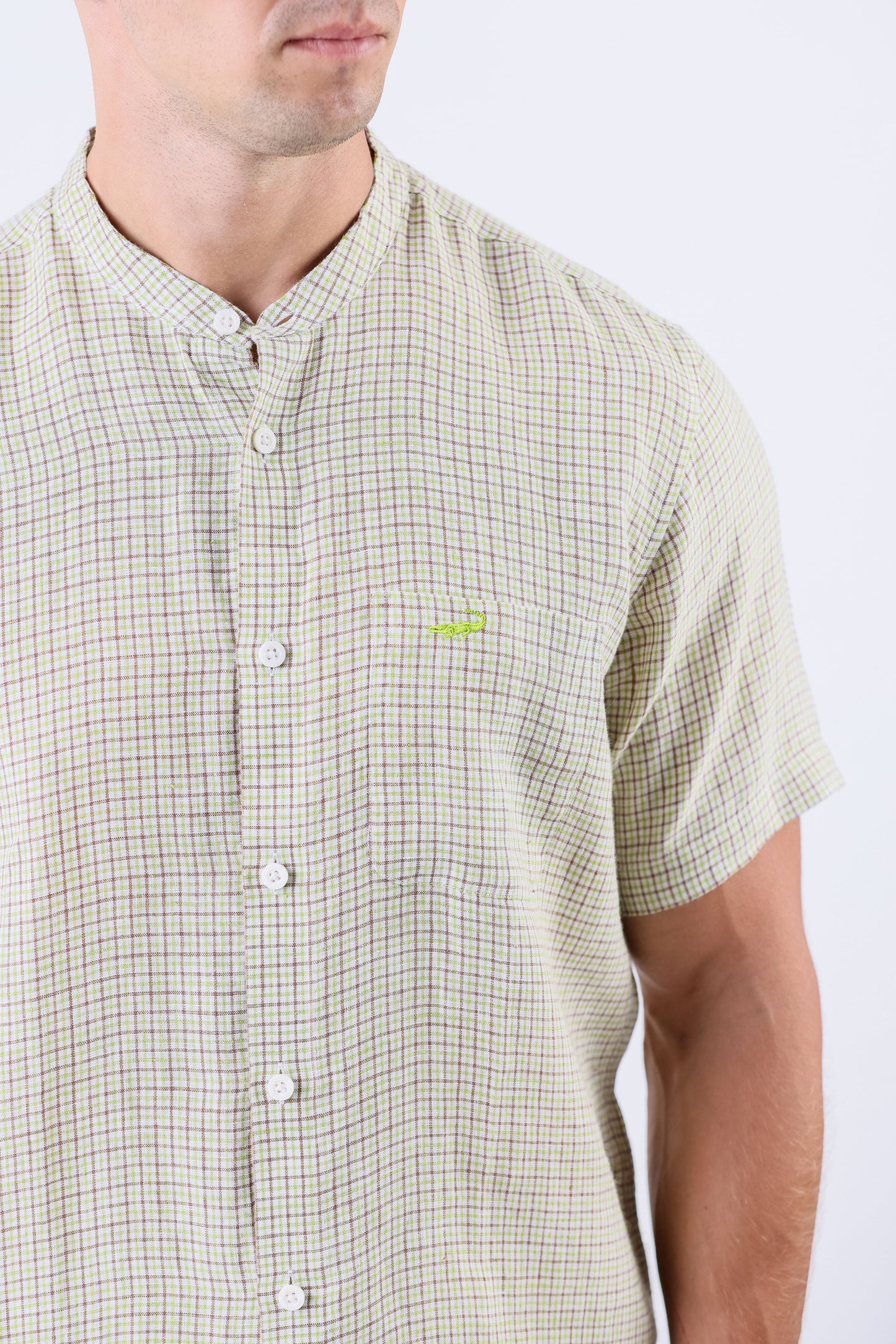 Crocodile Men Checks Leisure Fit Linen Shirt - Green Jadesheen