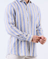 Crocodile Men Stripe Regular Fit Linen Shirt - Brown Doeskin