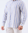 Crocodile Men Stripe Regular Fit Linen Shirt - Brown Doeskin