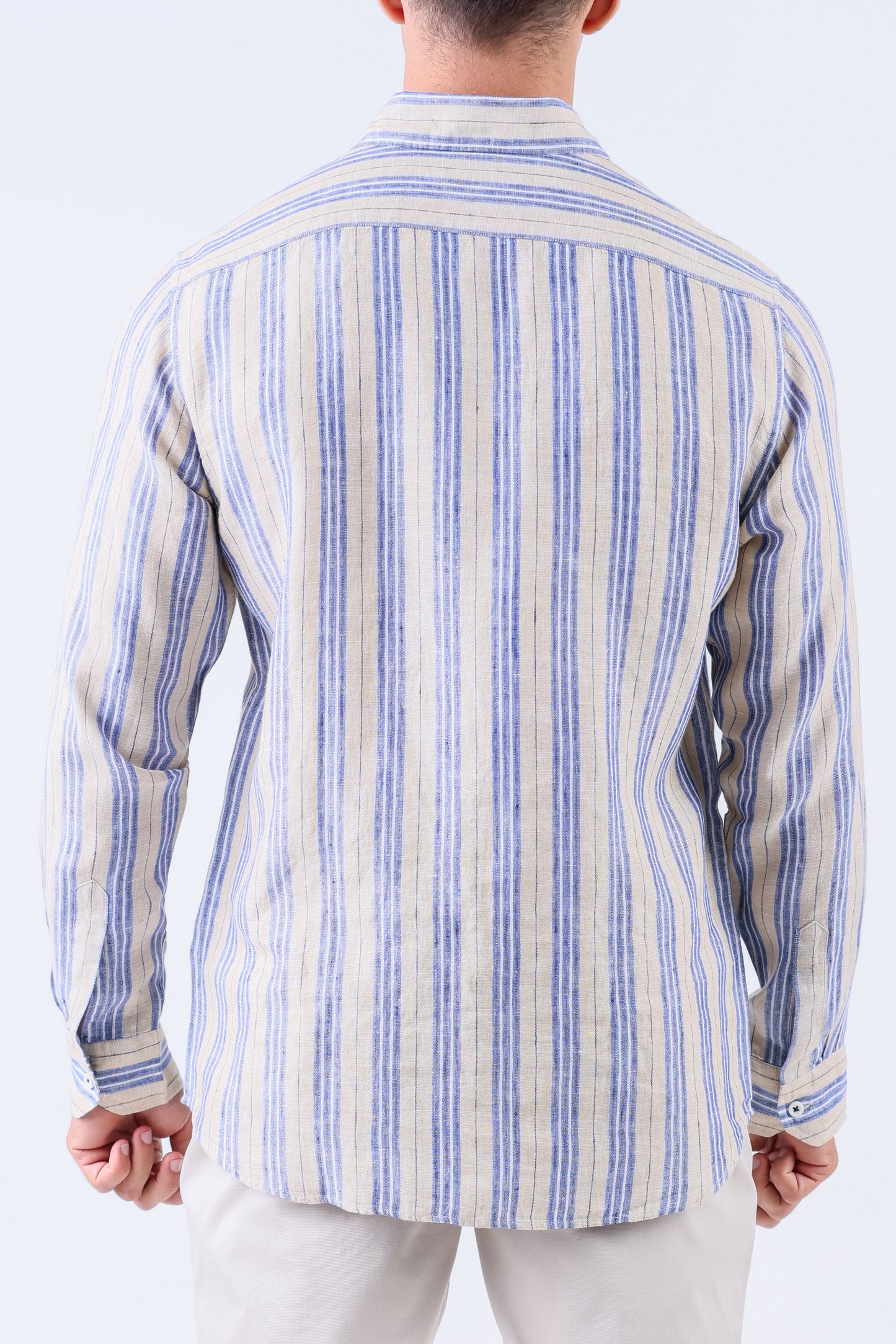 Crocodile Men Stripe Regular Fit Linen Shirt - Brown Doeskin