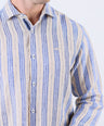 Crocodile Men Stripe Regular Fit Linen Shirt - Brown Doeskin