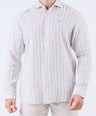 Crocodile Men Stripe Regular Fit Linen Shirt - Brown Sequoia