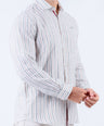 Crocodile Men Stripe Regular Fit Linen Shirt - Brown Sequoia