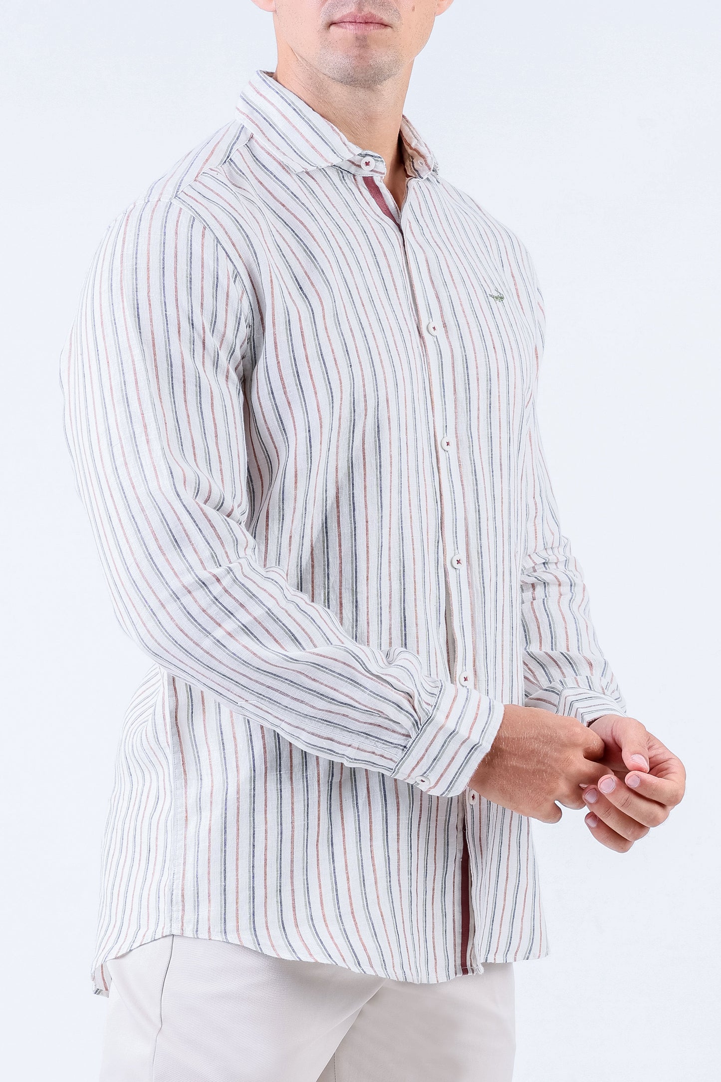 Crocodile Men Stripe Regular Fit Linen Shirt - Brown Sequoia