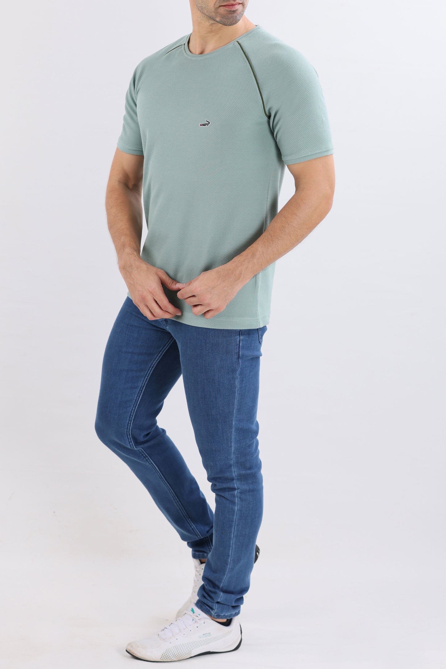 Crocodile Slim Fit Crew Neck Raglan Green - Verdant Green