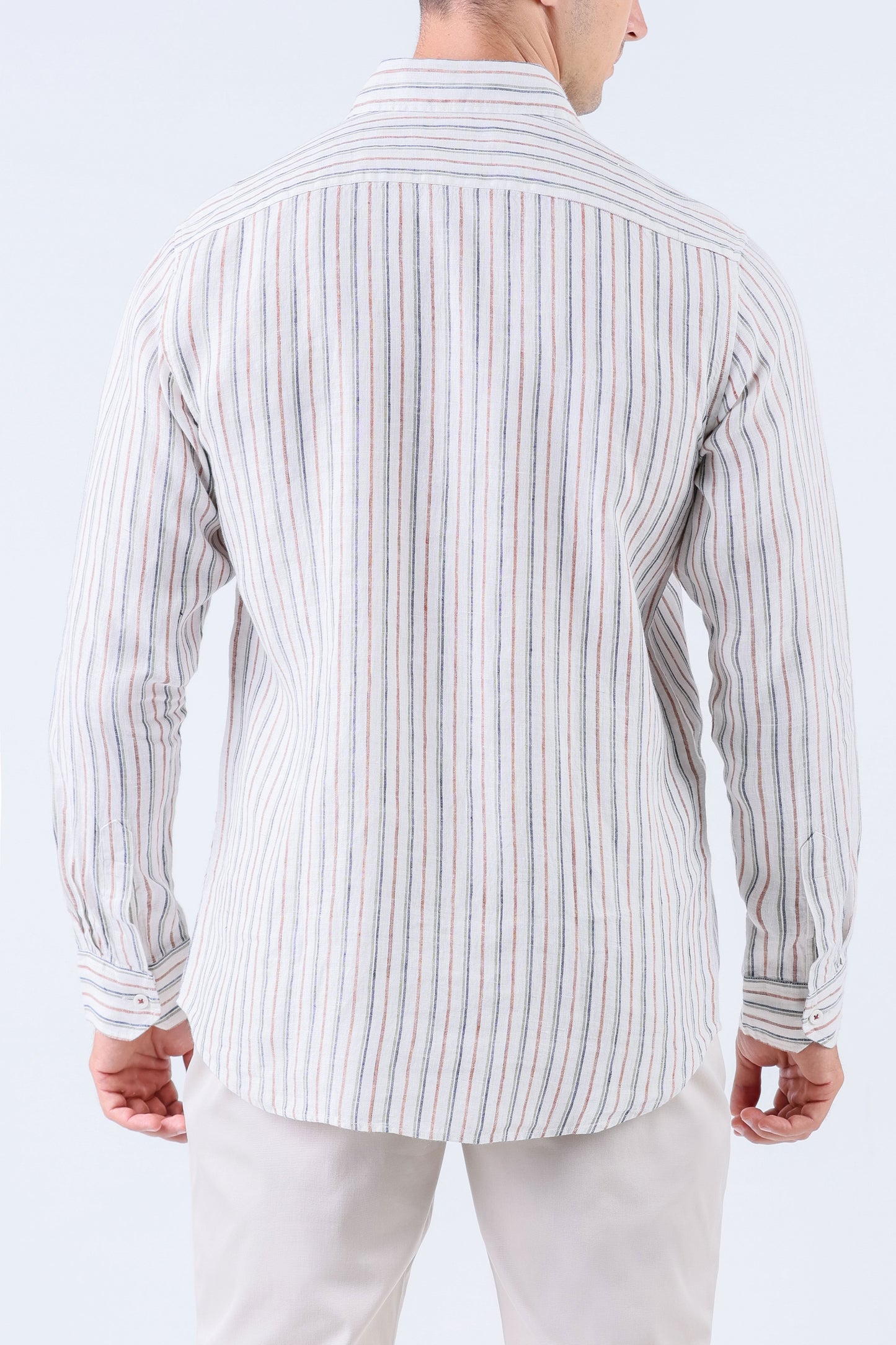 Crocodile Men Stripe Regular Fit Linen Shirt - Brown Sequoia