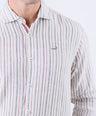 Crocodile Men Stripe Regular Fit Linen Shirt - Brown Sequoia