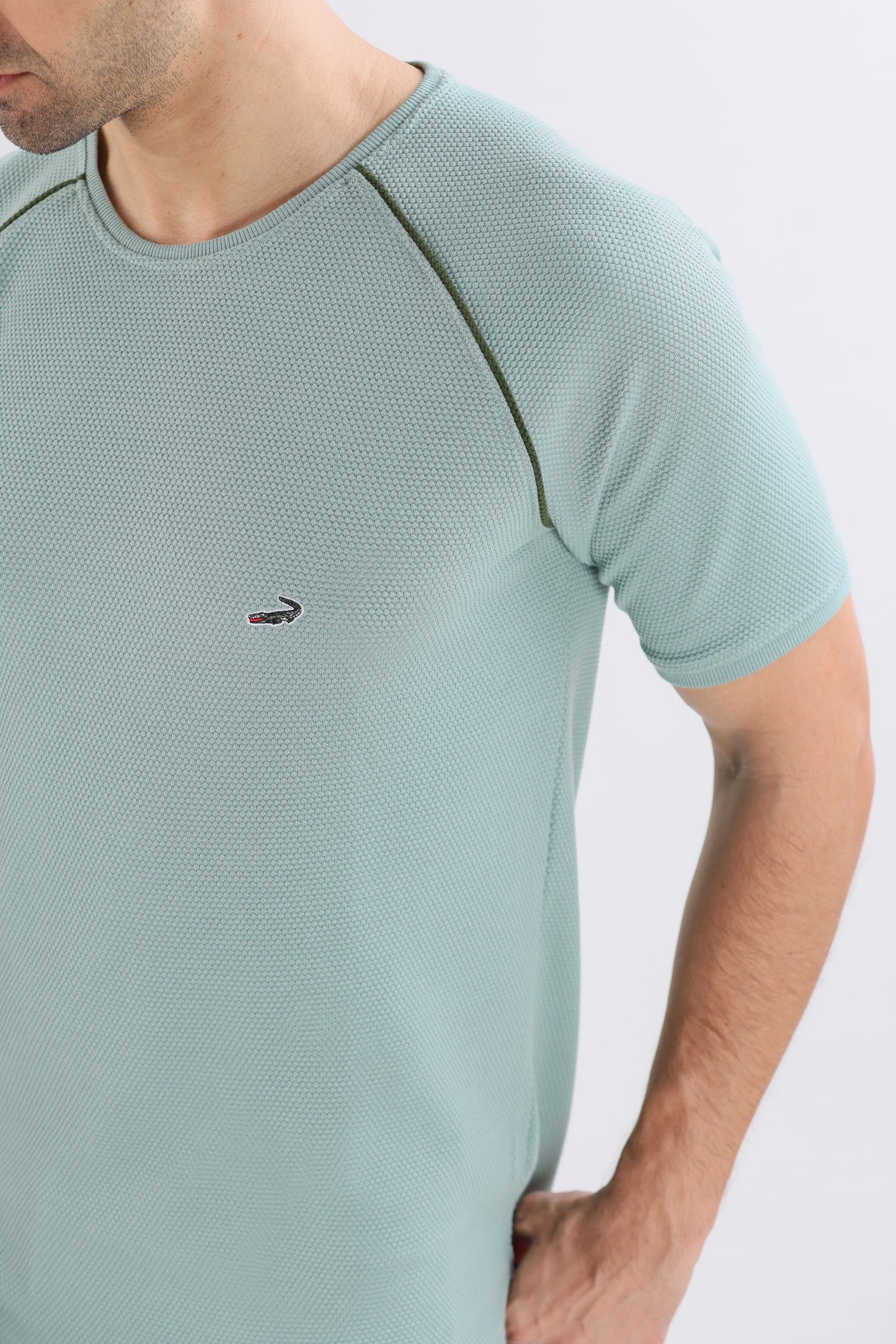 Crocodile Slim Fit Crew Neck Raglan Green - Verdant Green