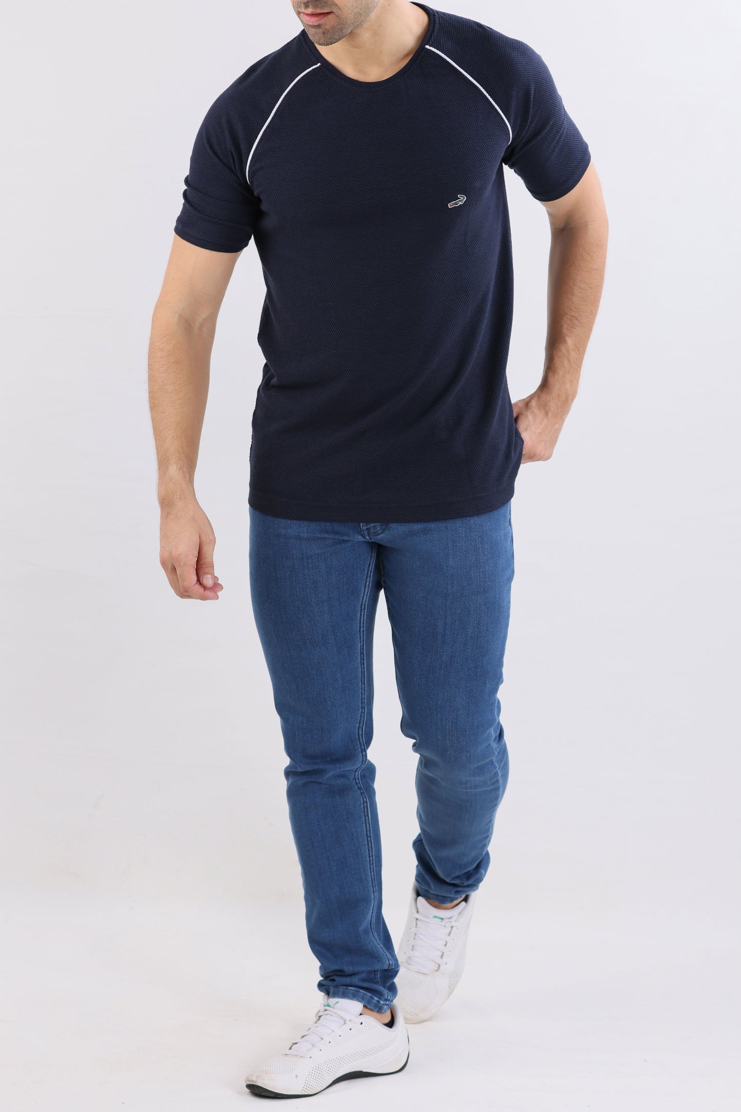 Crocodile Slim Fit Crew Neck Raglan Navy