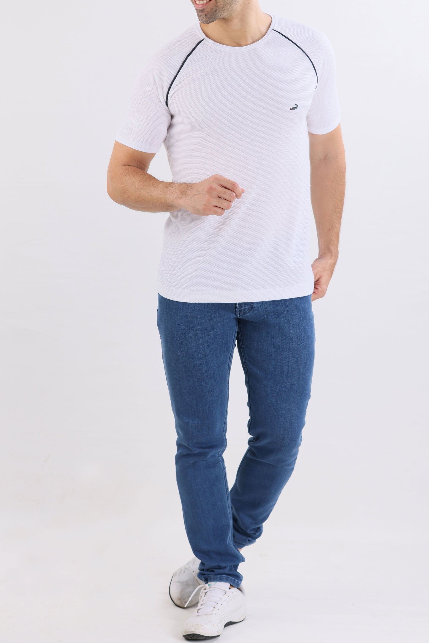 Crocodile Slim Fit Crew Neck Raglan White