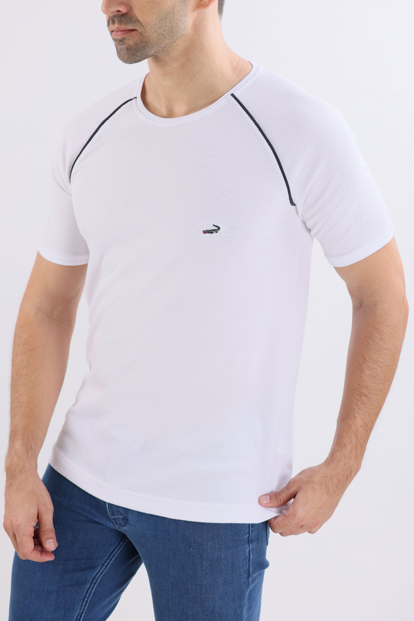 Crocodile Slim Fit Crew Neck Raglan White