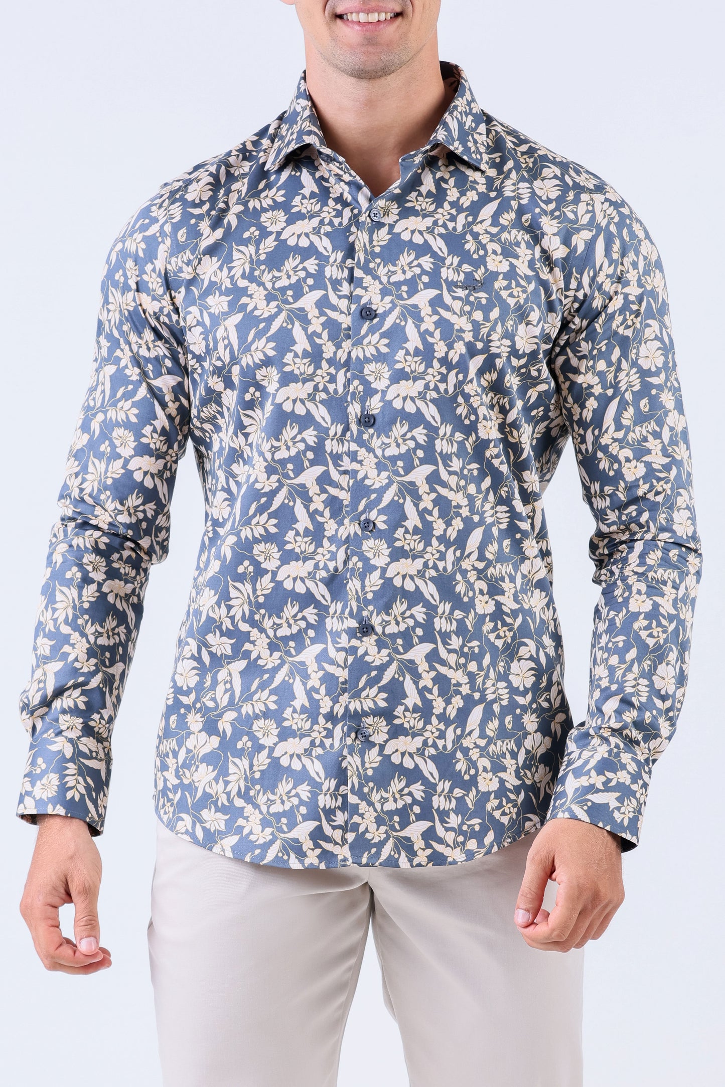 Crocodile Men Evening Printed Slim Fit Shirt - Dark Denim