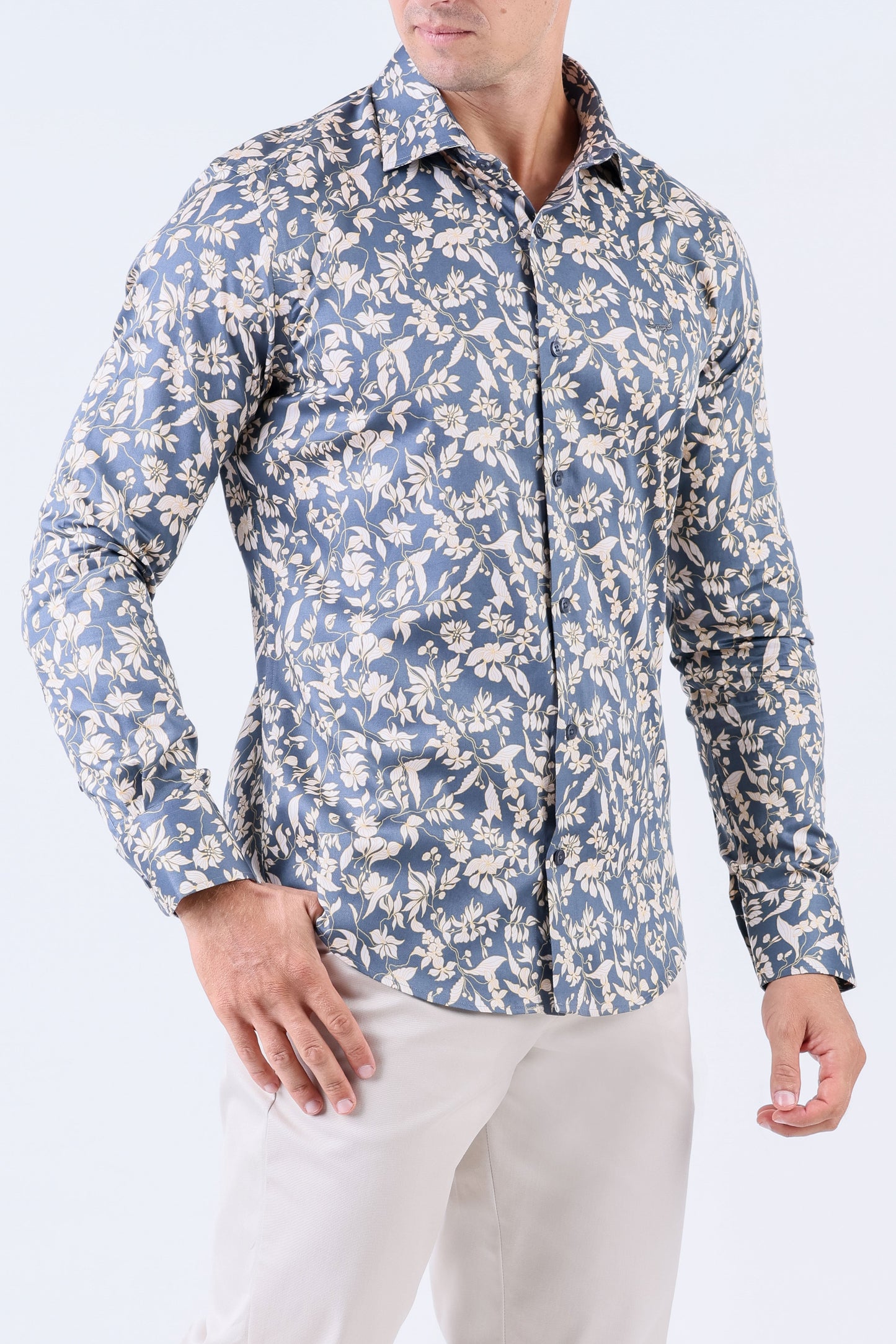 Crocodile Men Evening Printed Slim Fit Shirt - Dark Denim