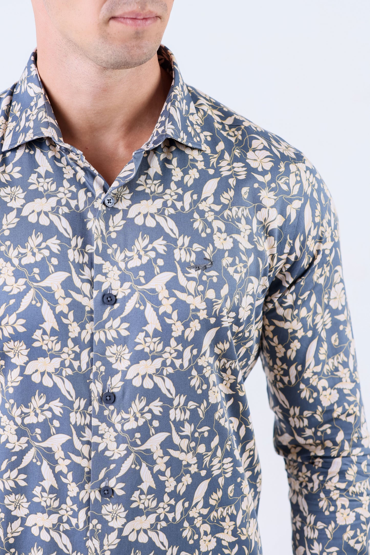 Crocodile Men Evening Printed Slim Fit Shirt - Dark Denim