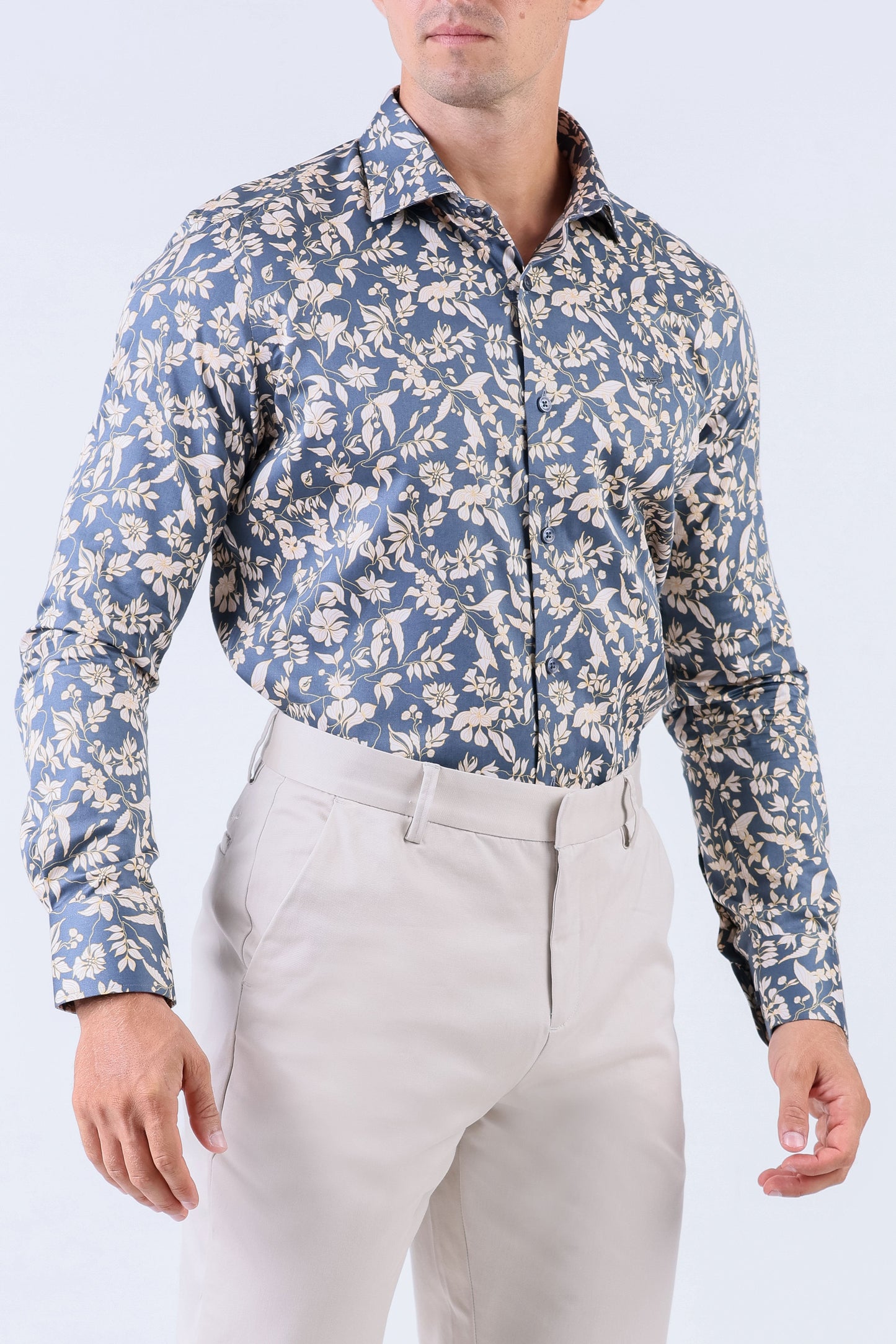 Crocodile Men Evening Printed Slim Fit Shirt - Dark Denim