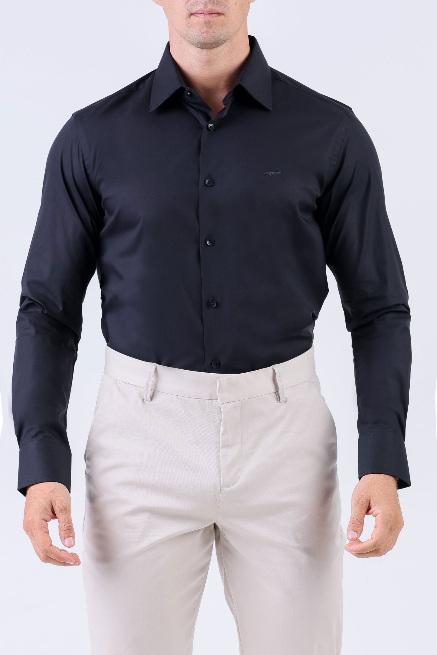 Crocodile Men Formal Seasonal Plain Slim Fit Shirt - Black