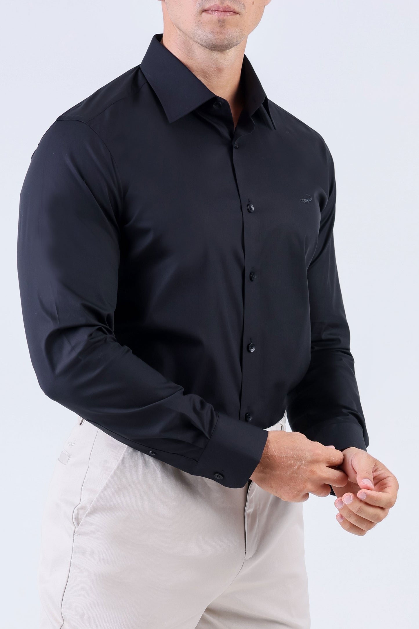 Crocodile Men Formal Seasonal Plain Slim Fit Shirt - Black