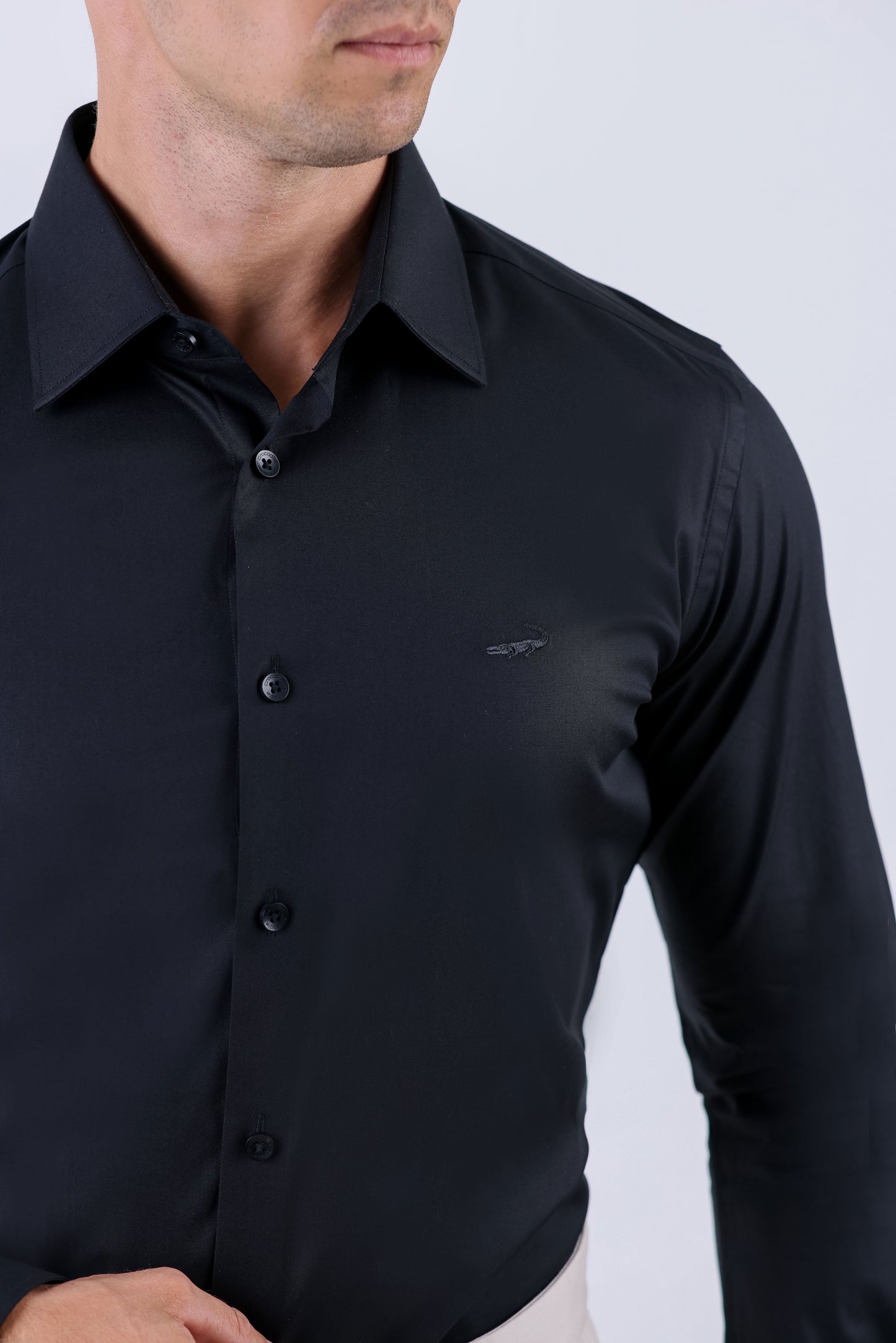 Crocodile Men Formal Seasonal Plain Slim Fit Shirt - Black
