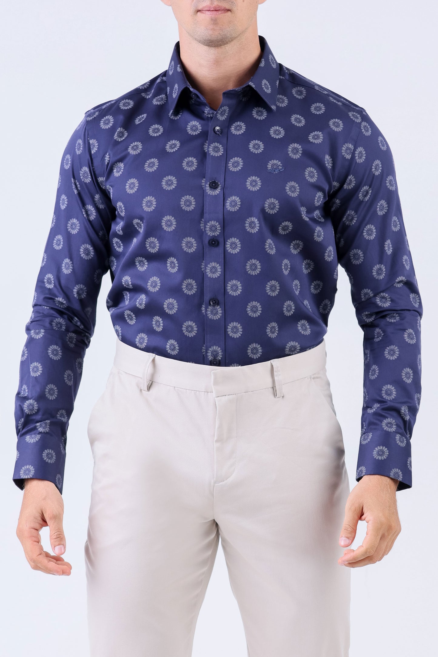 Crocodile Men Evening Printed Slim Fit Shirt - Navy