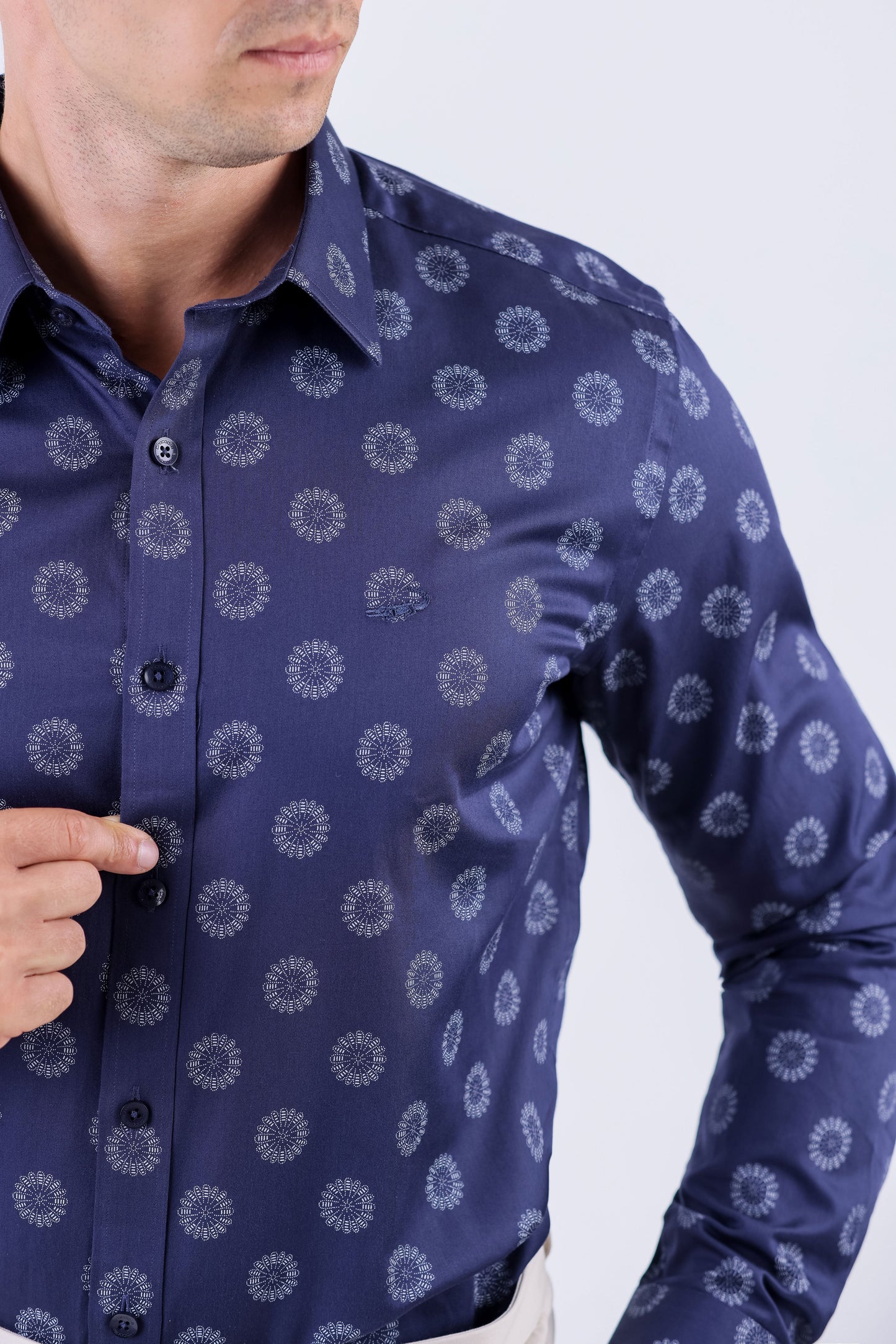 Crocodile Men Evening Printed Slim Fit Shirt - Navy