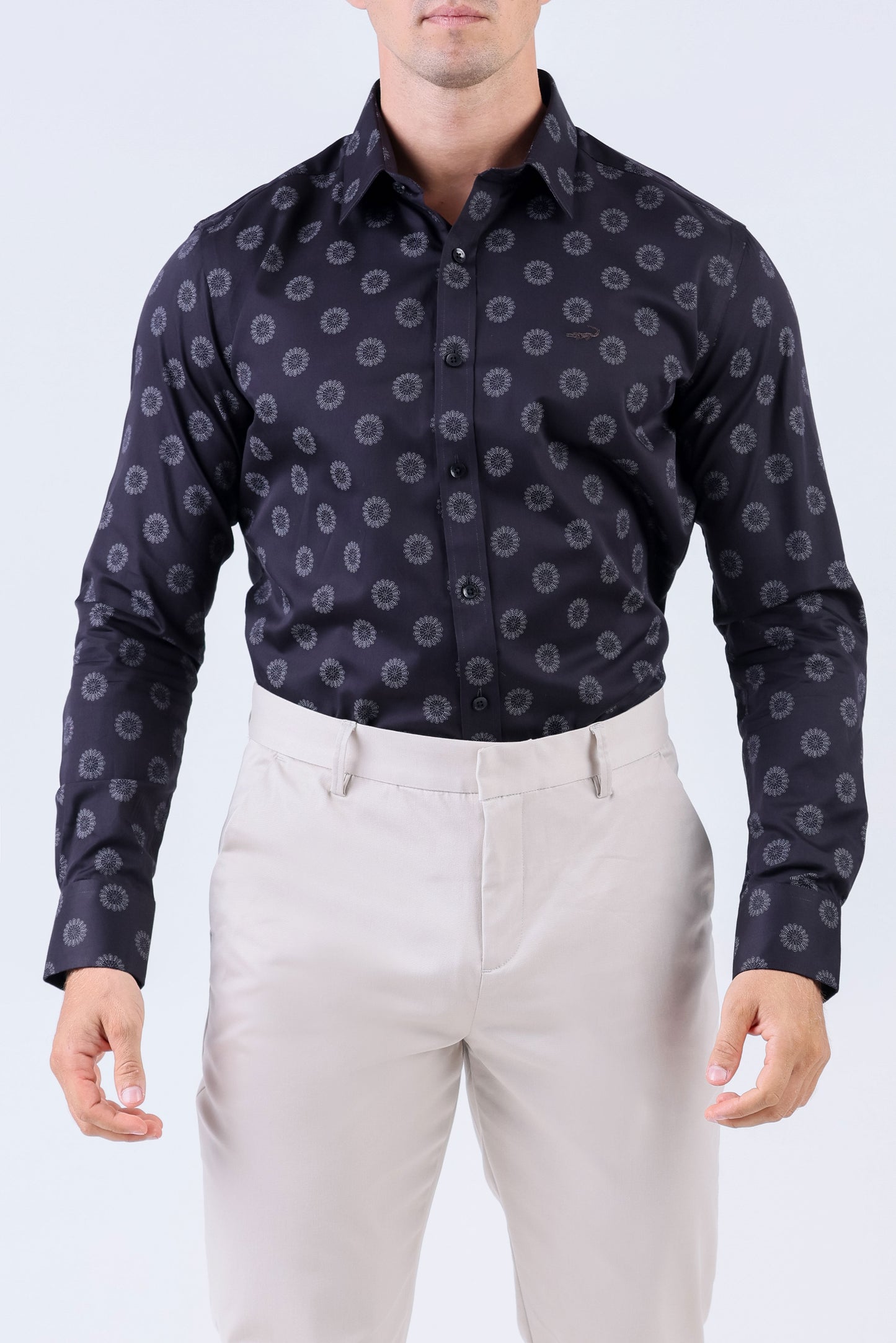 Crocodile Men Evening Printed Slim Fit Shirt - Black