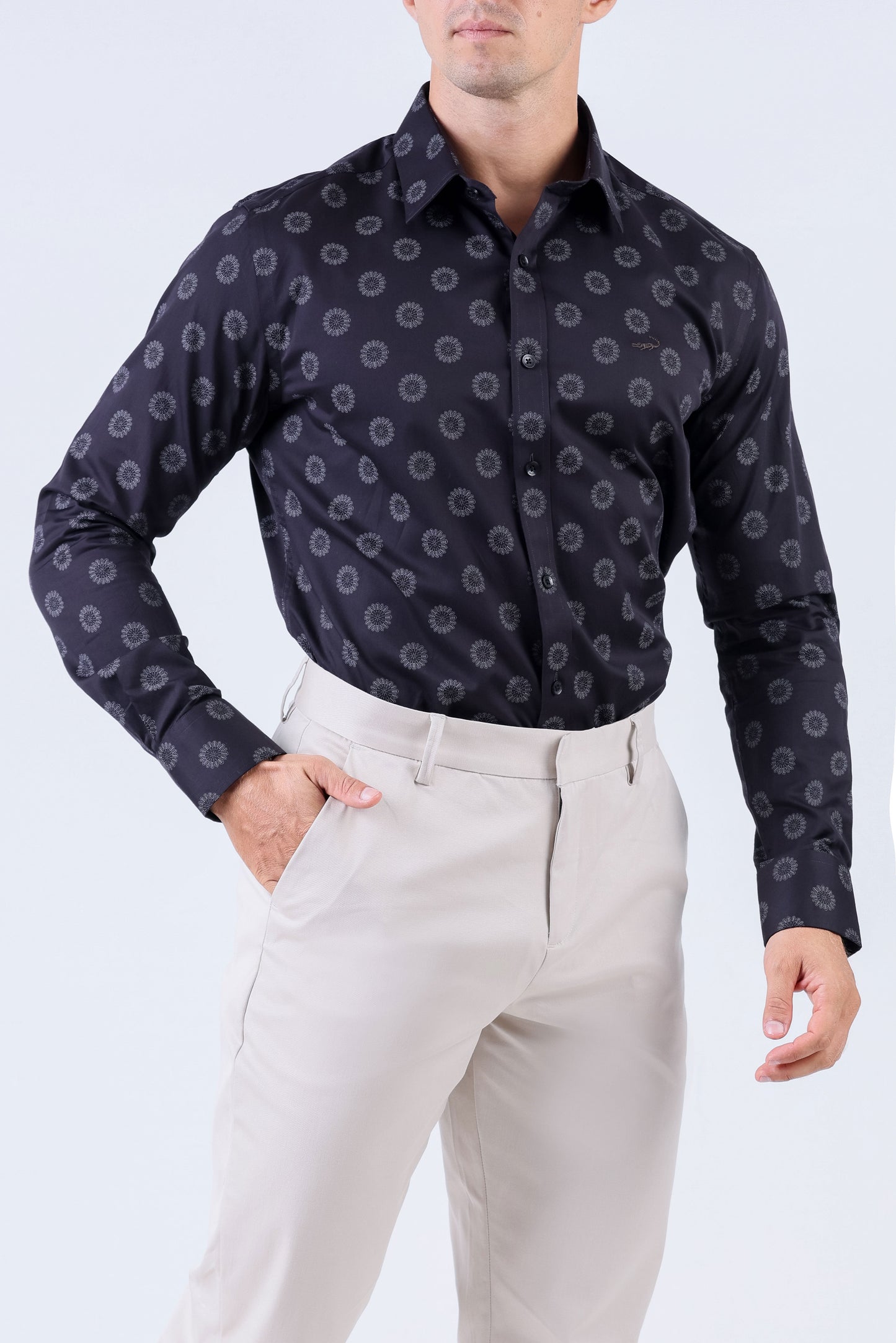 Crocodile Men Evening Printed Slim Fit Shirt - Black