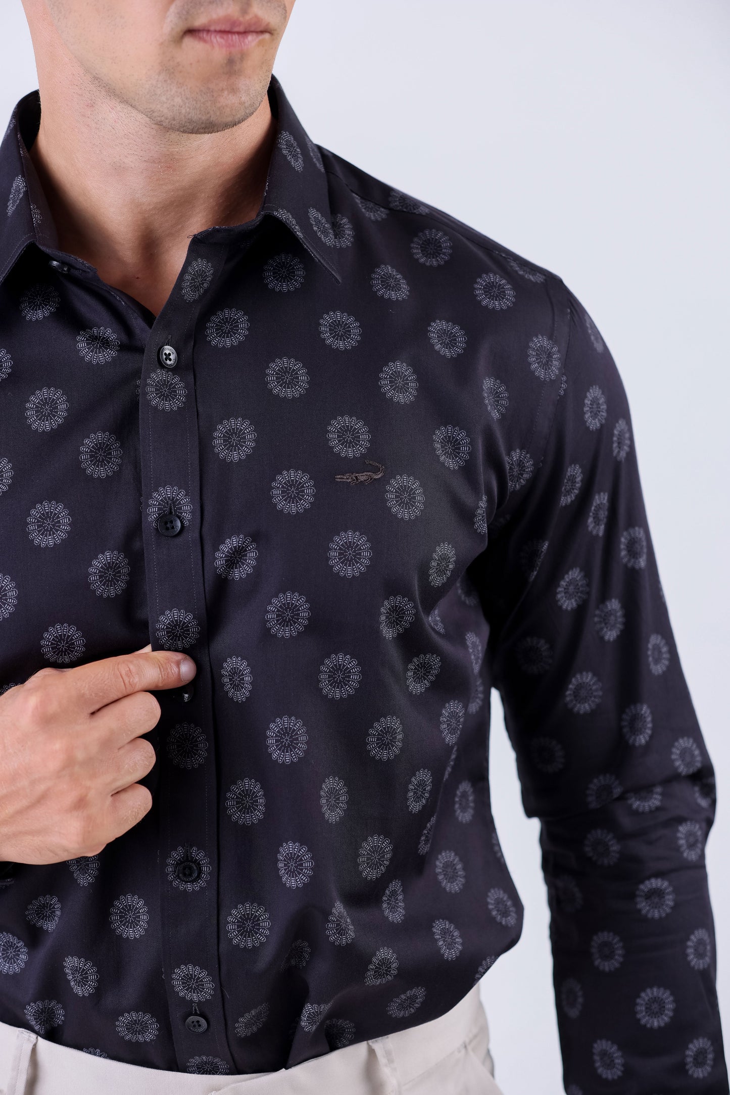 Crocodile Men Evening Printed Slim Fit Shirt - Black