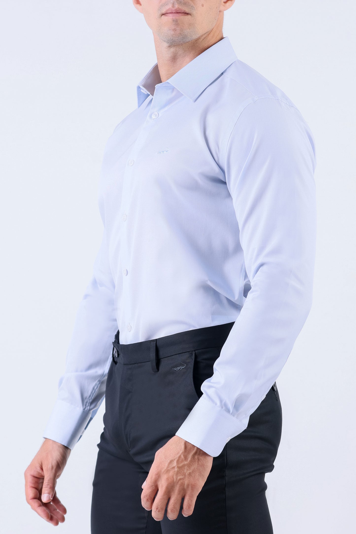 Crocodile Men Formal Seasonal Stripe Slim Fit Shirt - Powder
