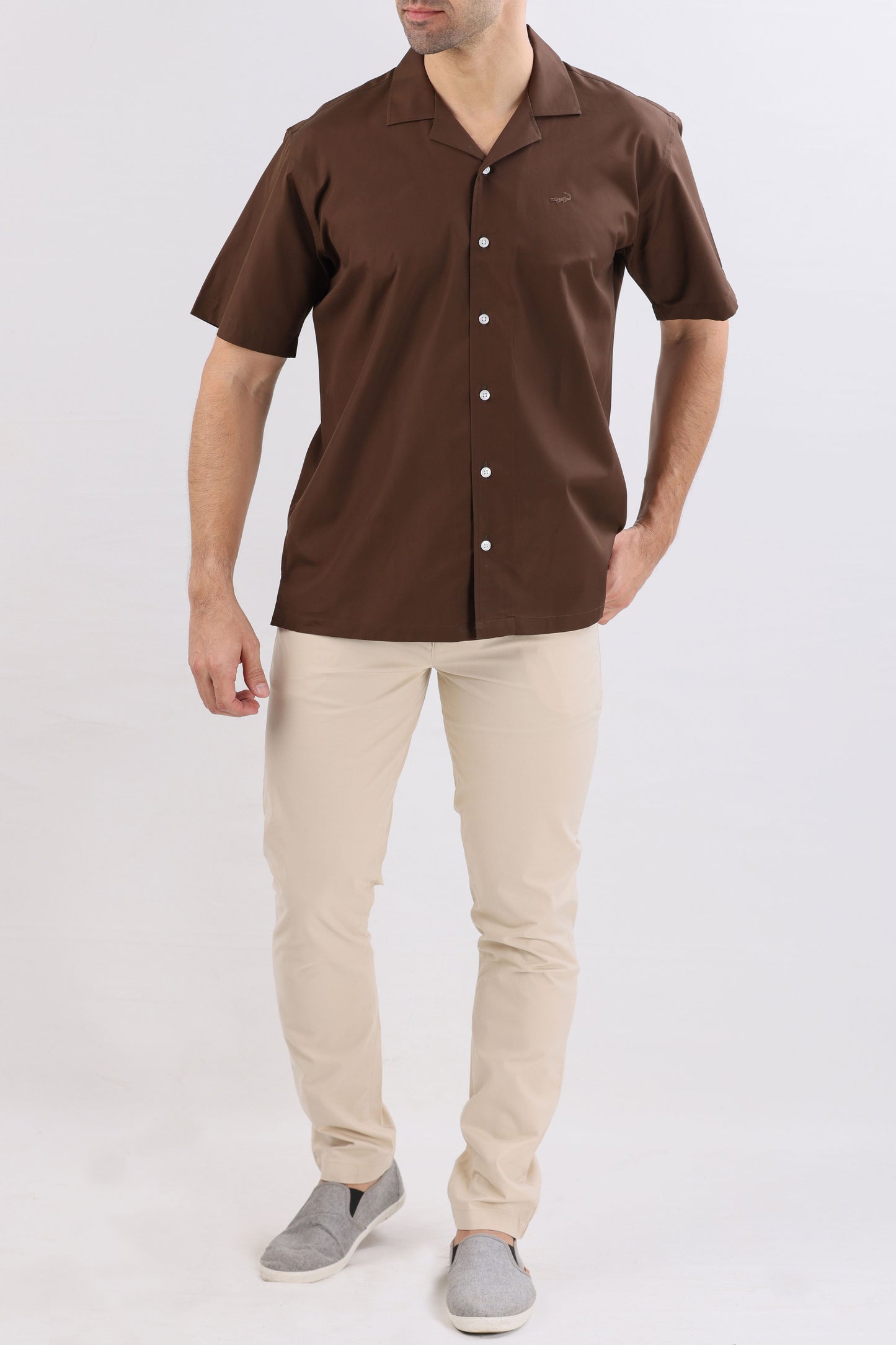 Crocodile Mens Semi Casual Leisure Fit Hs Shirt Brown - Cappuccino