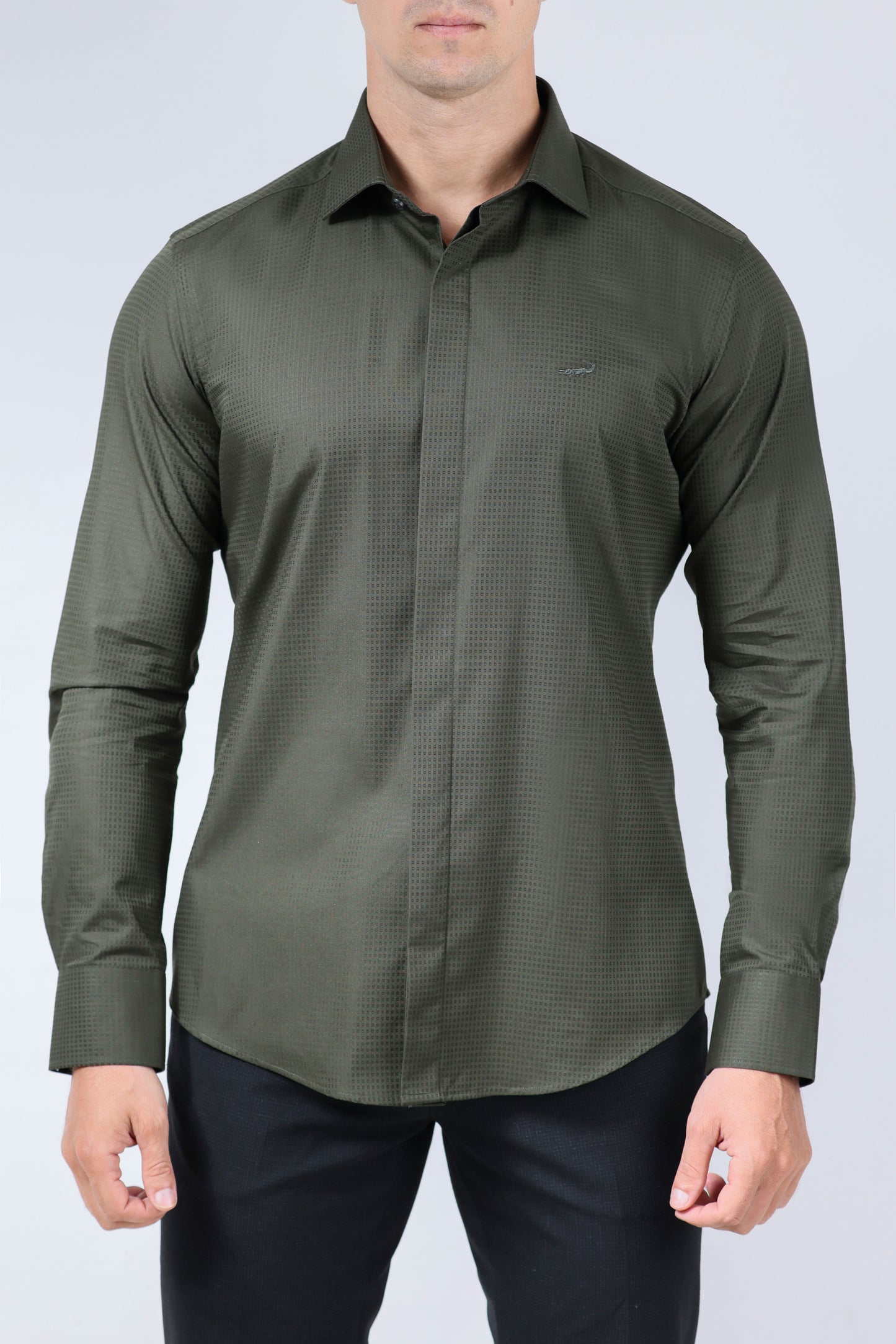 CROCODILE MEN EVENING SLIM FIT FS SHIRT-ELM GREEN
