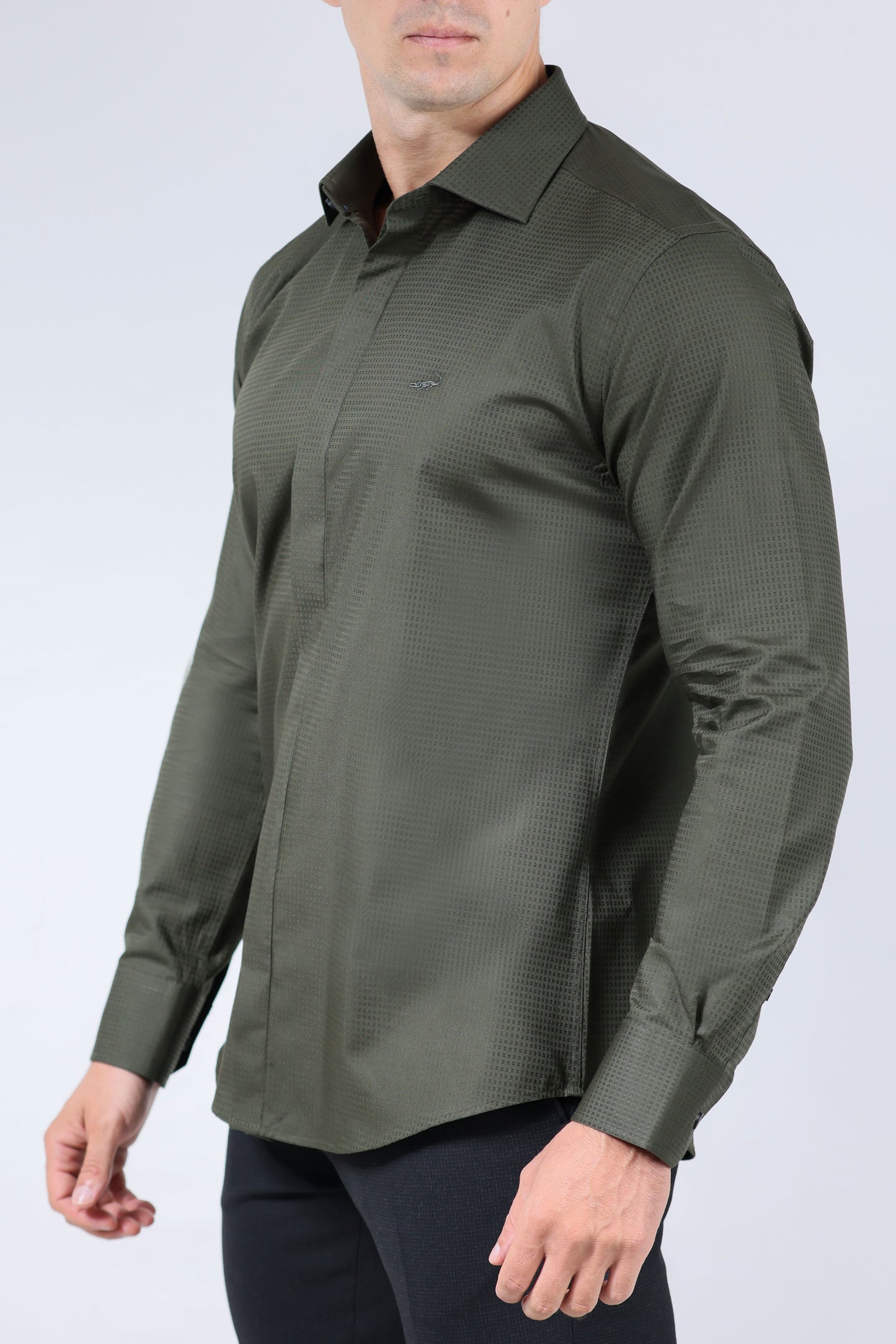 CROCODILE MEN EVENING SLIM FIT FS SHIRT-ELM GREEN