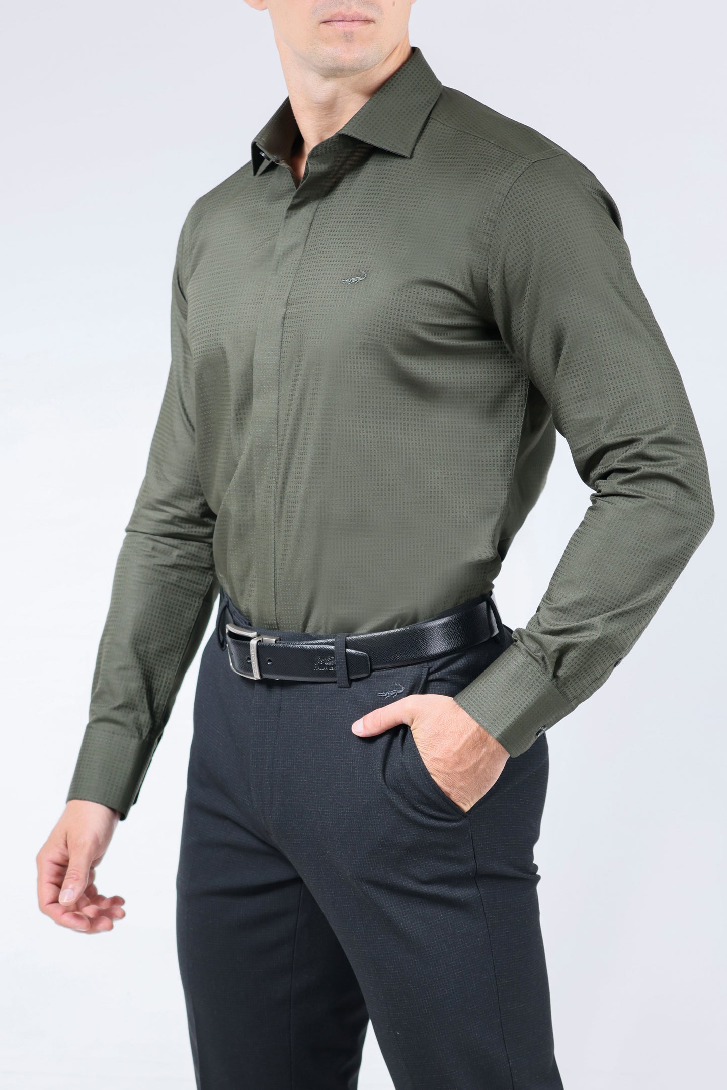 CROCODILE MEN EVENING SLIM FIT FS SHIRT-ELM GREEN