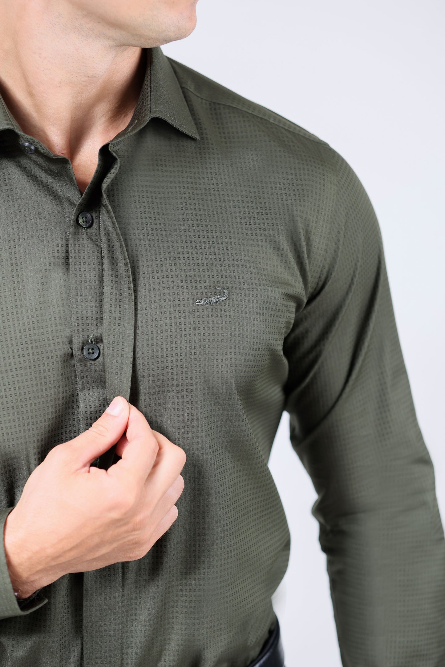 CROCODILE MEN EVENING SLIM FIT FS SHIRT-ELM GREEN