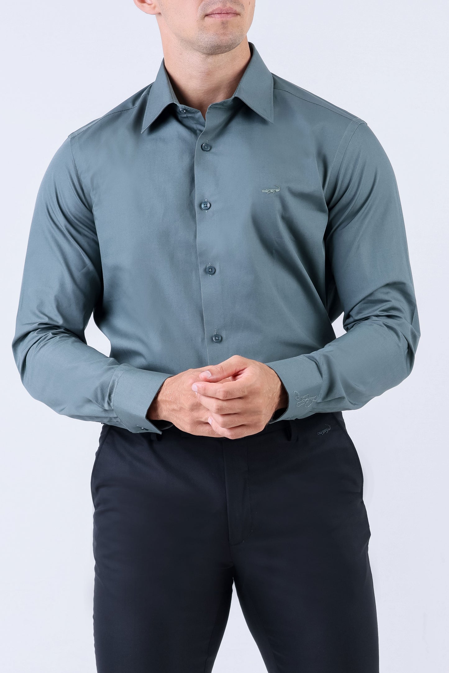 Crocodile Men Formal Seasonal Plain Slim Fit Shirt - Hedge Green
